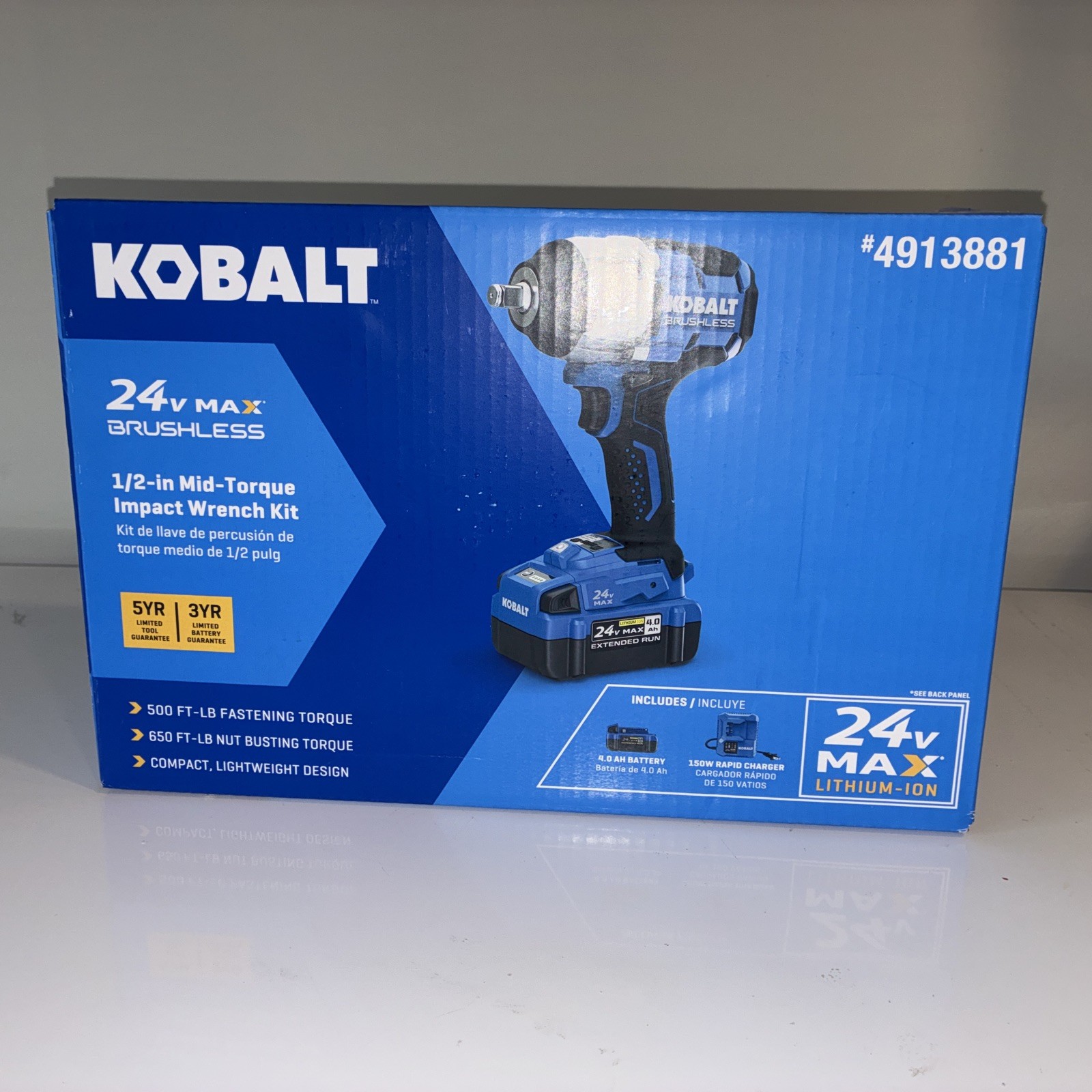 KOBALT 24V 1/2″ Brushless Impact Wrench w/ Battery & Charger (KIW 4024A-03) NEW