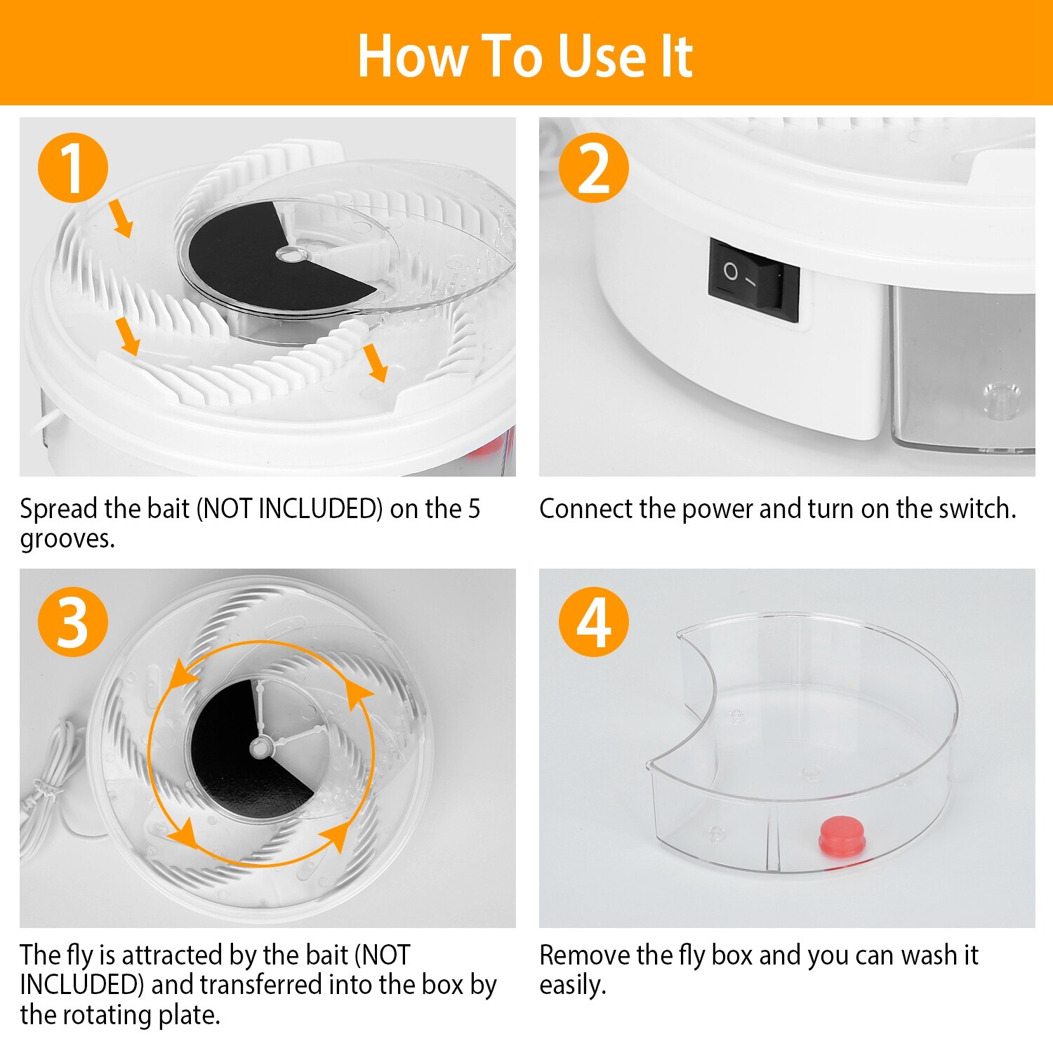 Electric Fly Trap Automatic Fly Catcher Rotating Fly Pest Repellent Kitchen Tool