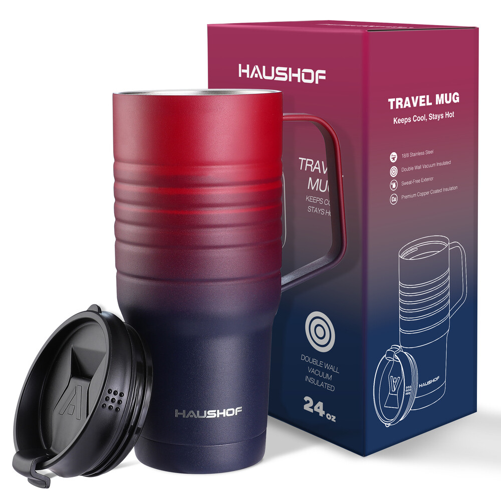 HAUSHOF 24 oz Travel Mug with Handle Stainless Steel Vacuum Insulated Coffee Mug