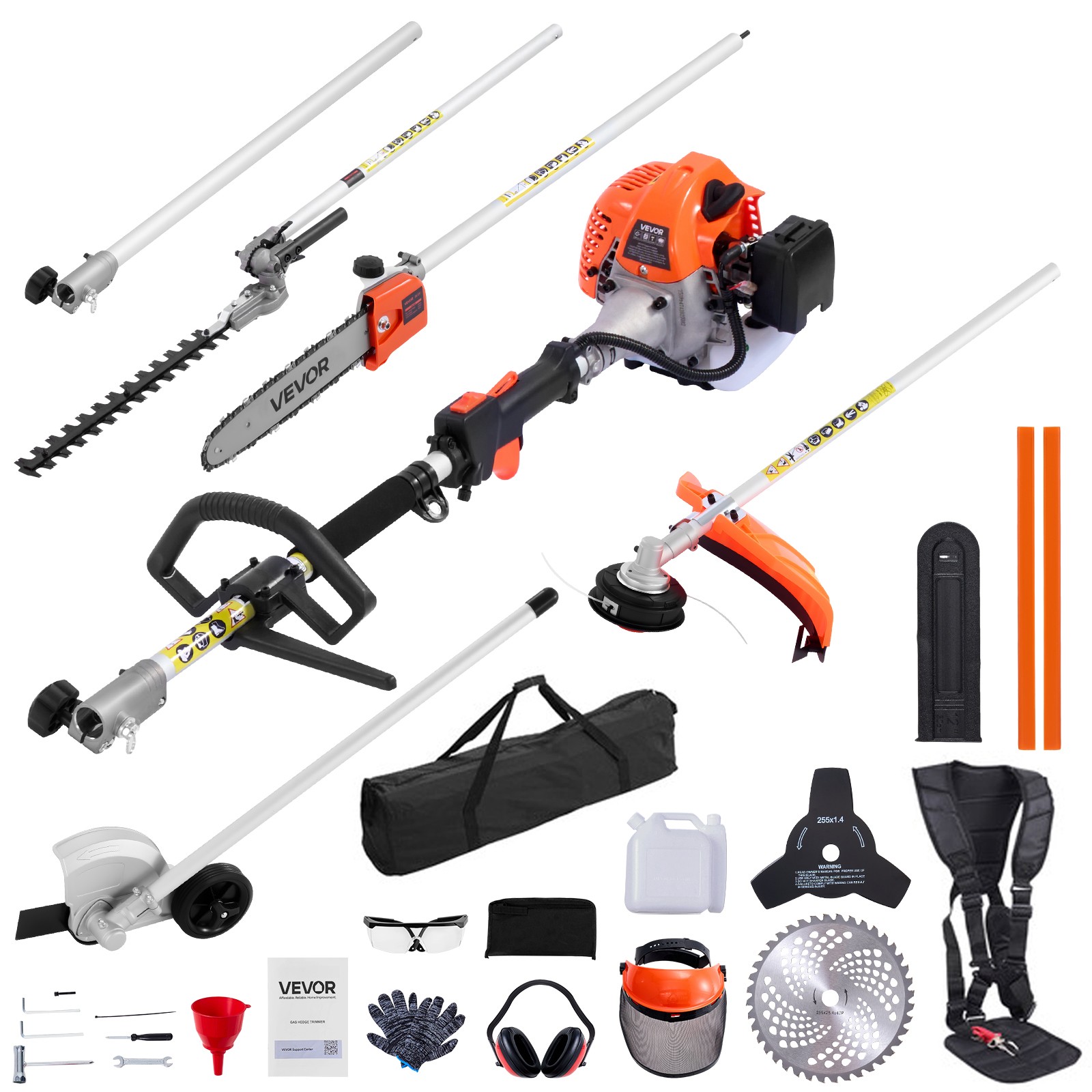 VEVOR 7-in-1 Gas Hedge Trimmer 2 Cycle 26cc Gas Powered Handheld Hedge Trimmer