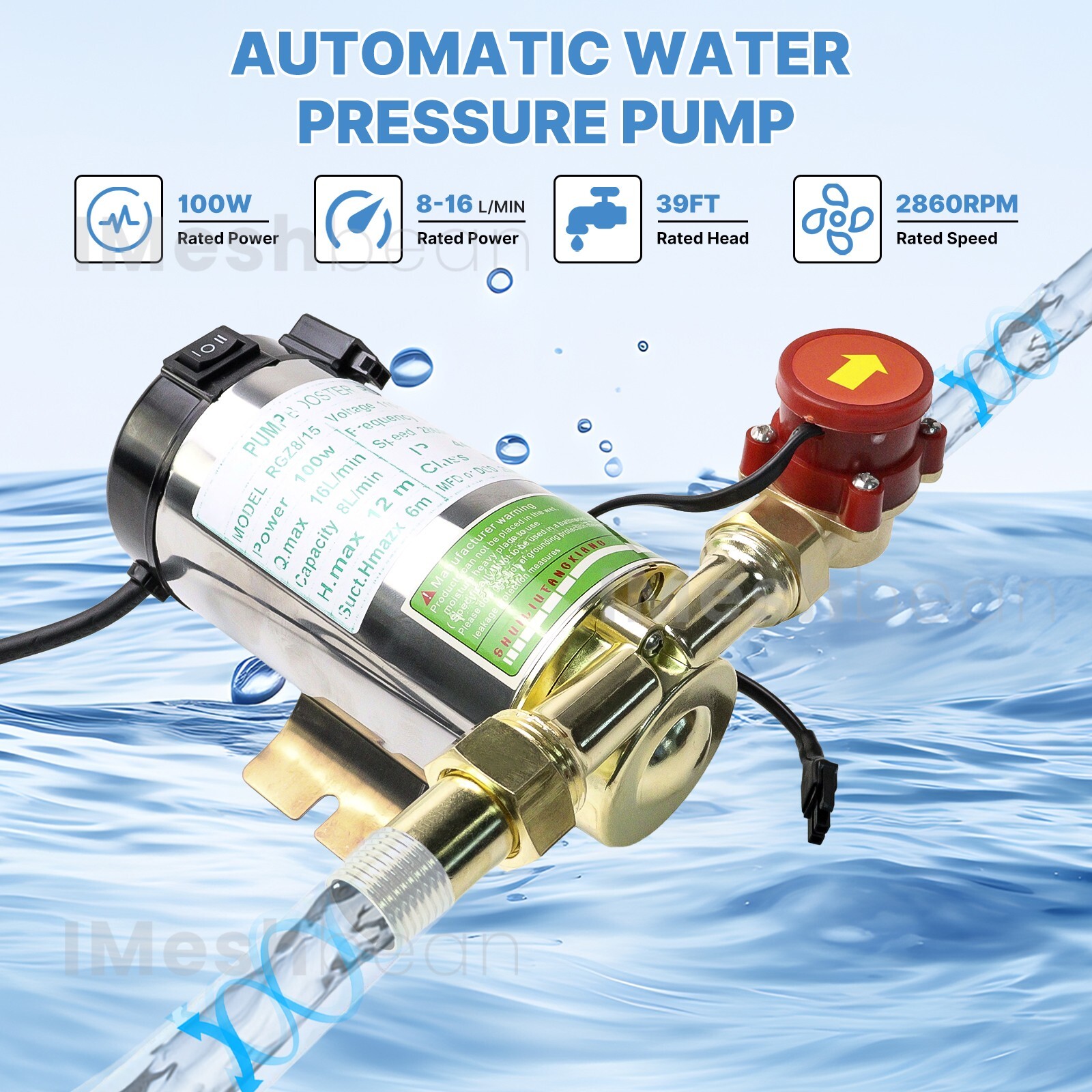 100W 110V Household Booster Pump Automatic Boost Water Pressure Pump for Shower