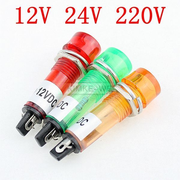 10mm LED Pilot Panel Indicator Signal Warning Light Lamp AC/DC Red Green Yellow