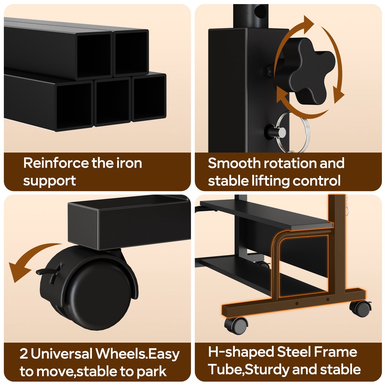 Black Height Adjustable Rolling Standing DeskSmall Space Home Office Study Table