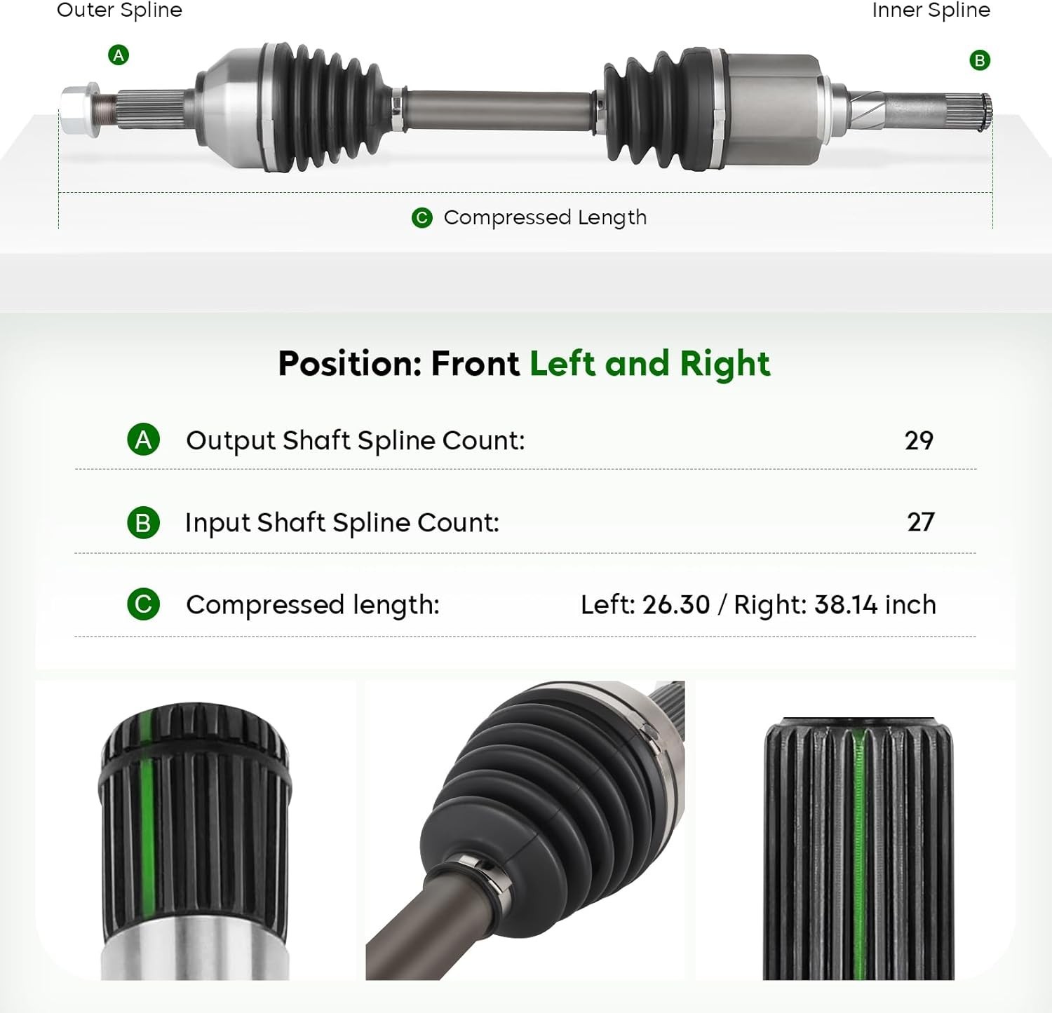 Pair (2) Front CV Axle Shaft Assembly fits for Nissan Rogue (AWD Only) 2.5L 2008