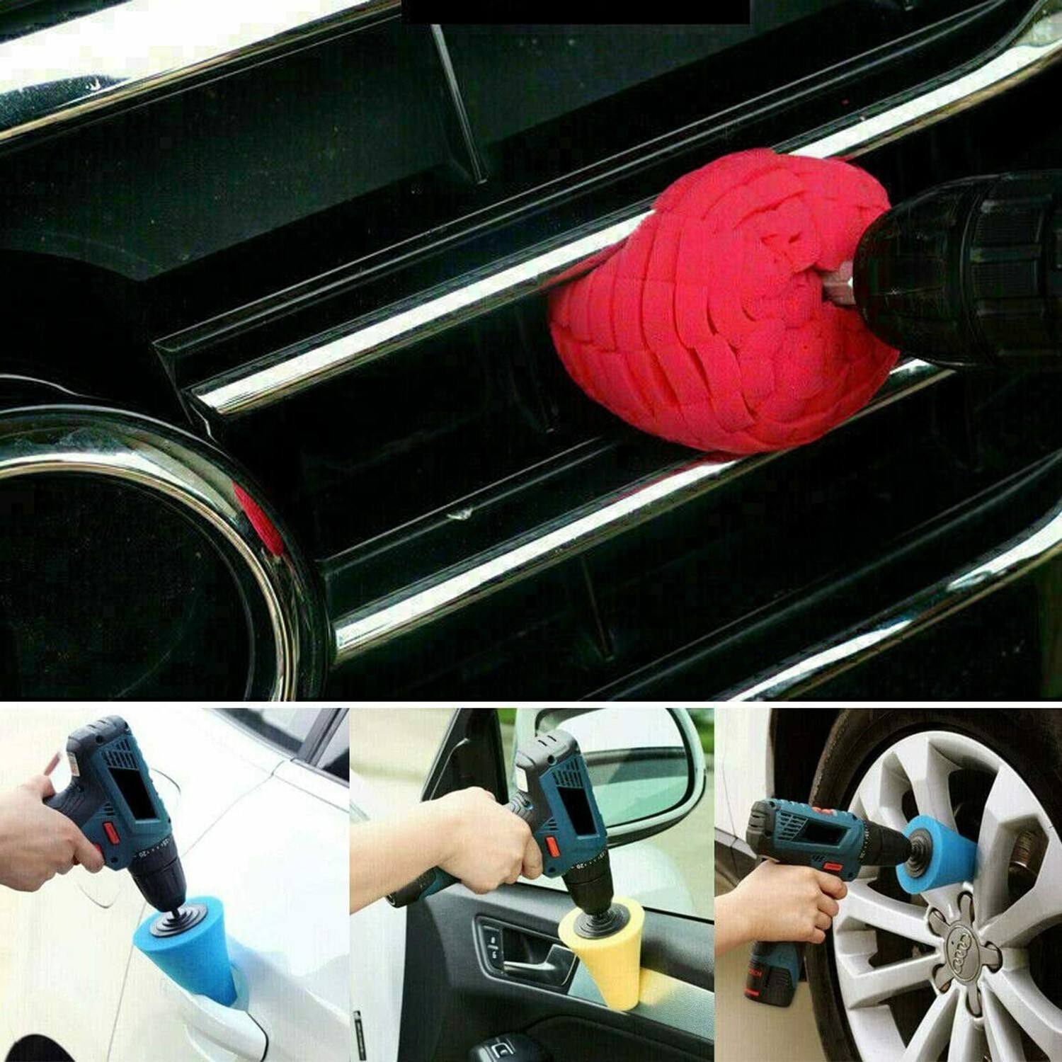 5Pcs Foam Drill Polishing Cone Ball Pads Kit Car Waxing Buffing Wheel Polisher