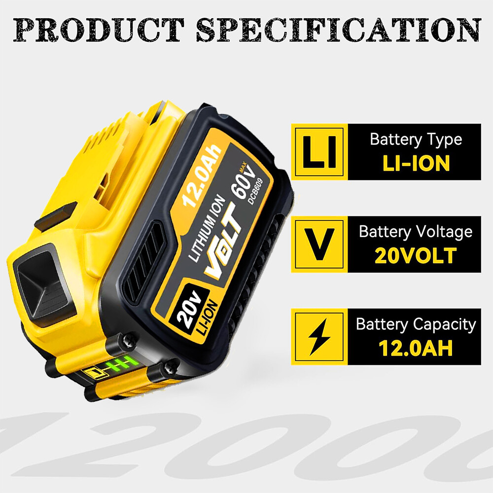 12.0Ah For DEWALT FLEXVOLT DCB609 20V/60V MAX Lithium-lon Battery DCB606 DCB612