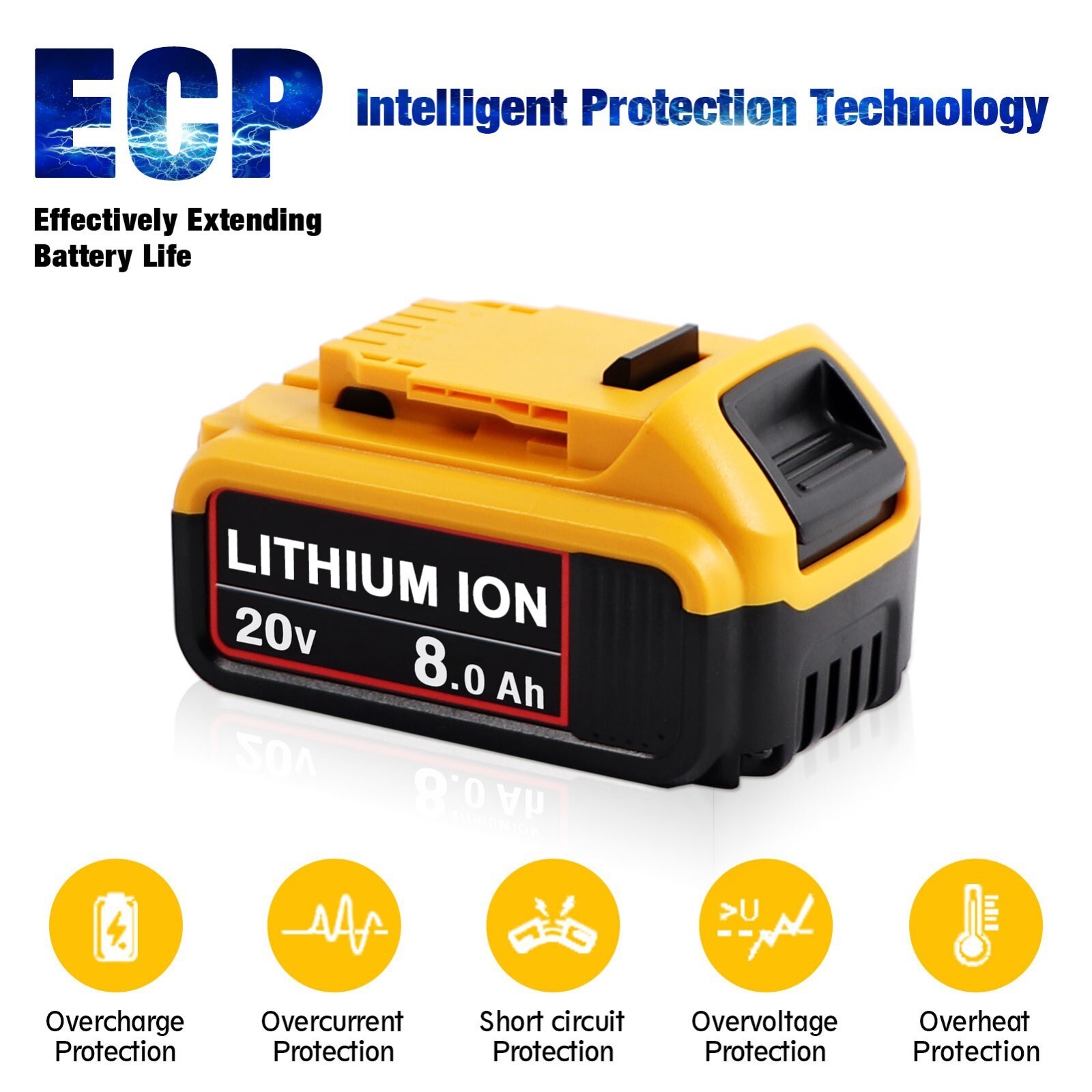 2Pack Lithium Ion Battery For DeWalt 20V 20 Volt Max 8.0AH DCB205 DCB206 DCB200