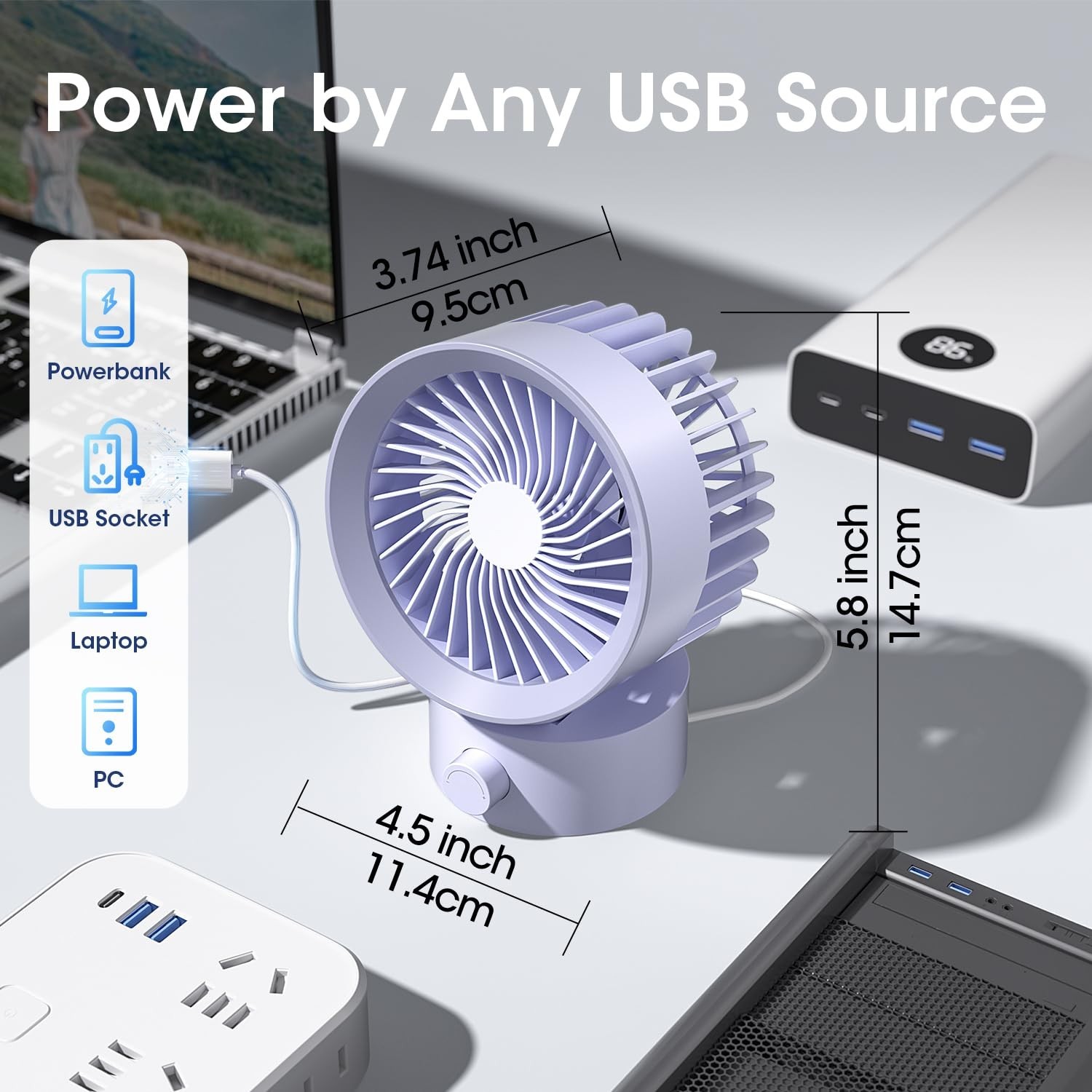 USB Desk Fan Small Quiet, Stepless Speed Mini Fans for Home Office Dorm Deskt…