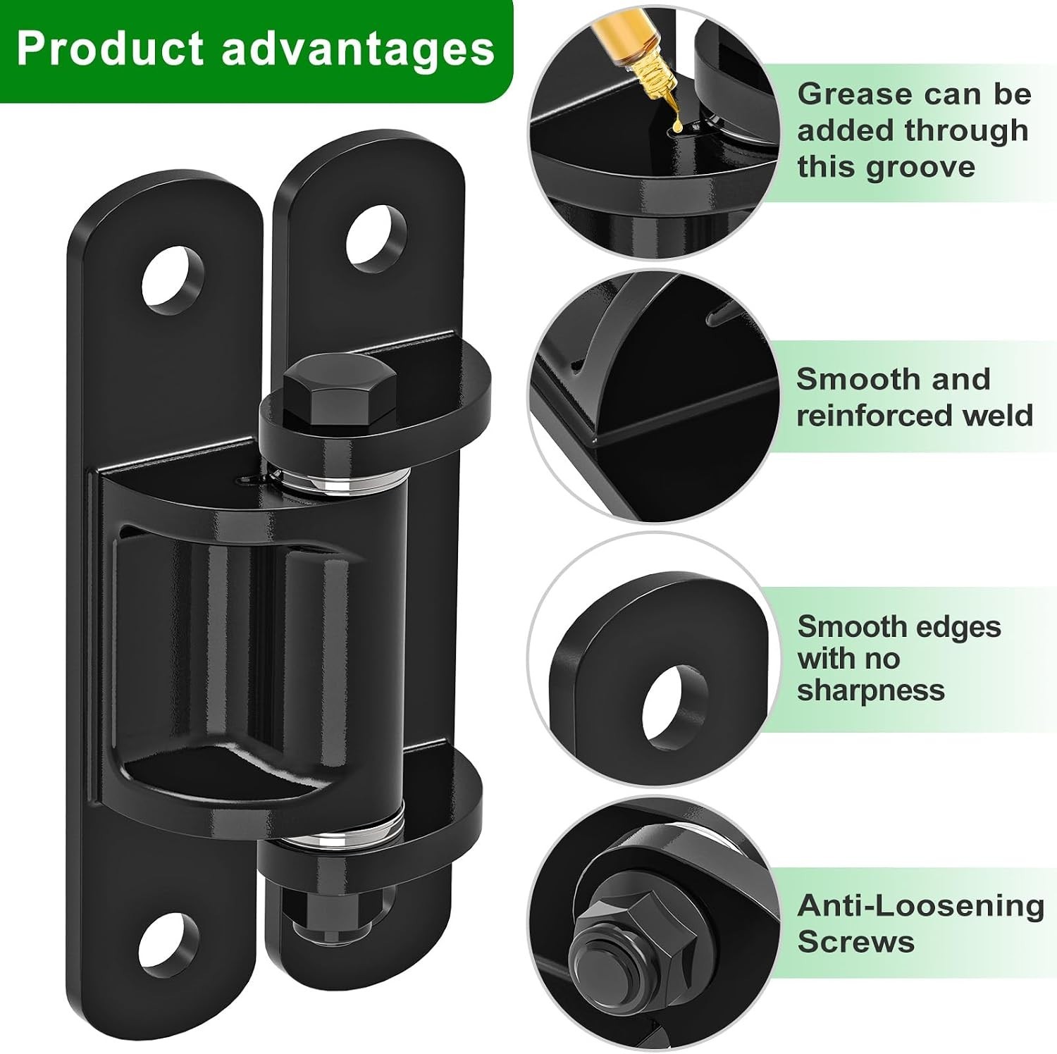 Heavy Duty 6.7” Gate Hinges 1100LB, Rust-Proof Steel, Anti-Sag Design (2Pcs)