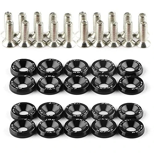 20Pcs/Set Bumper Fender Washers Engine Bay Dress Up Bolts Fasteners M6 Black