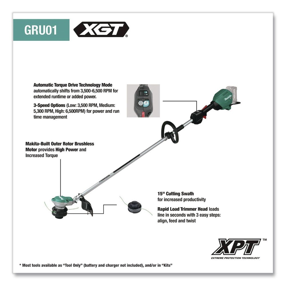 Makita GRU01M1-R 40V max XGT 15″ Cordless String Trimmer Certified Refurbished