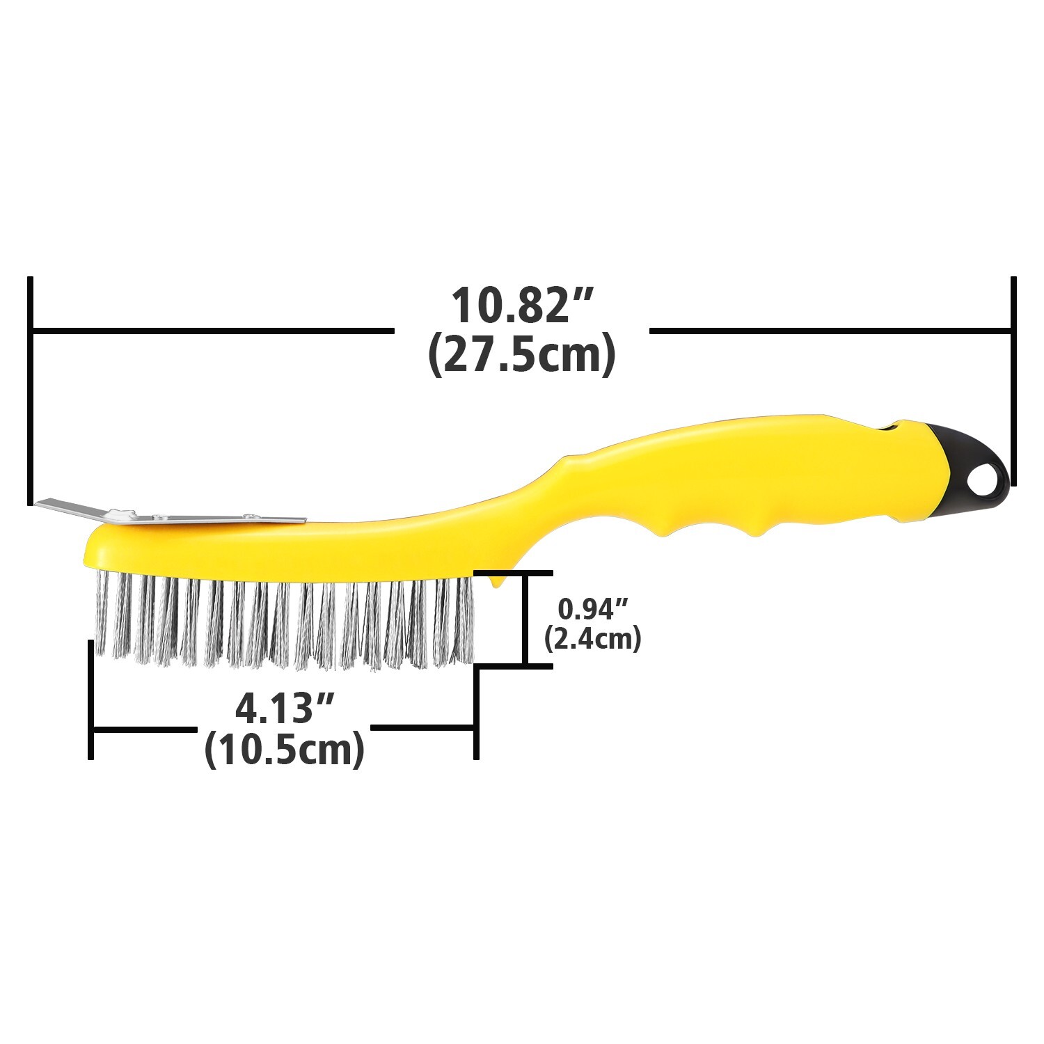 Wire Scratch Brush with Metal Scraper Plastic Handle Stainless Steel Bristles