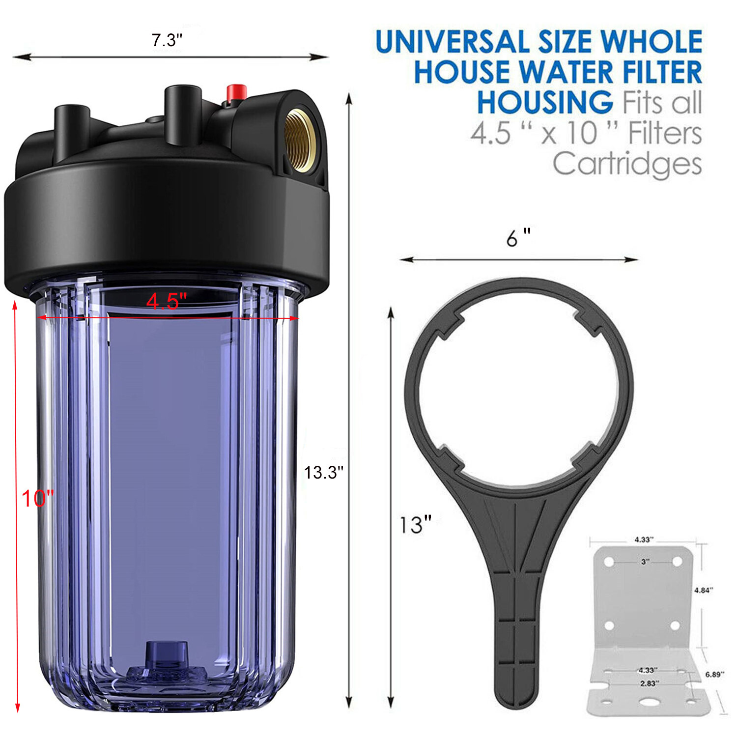 10 Inch Clear Whole House Water Filter Housing 10″ x 4.5″ Filtration Cartridge