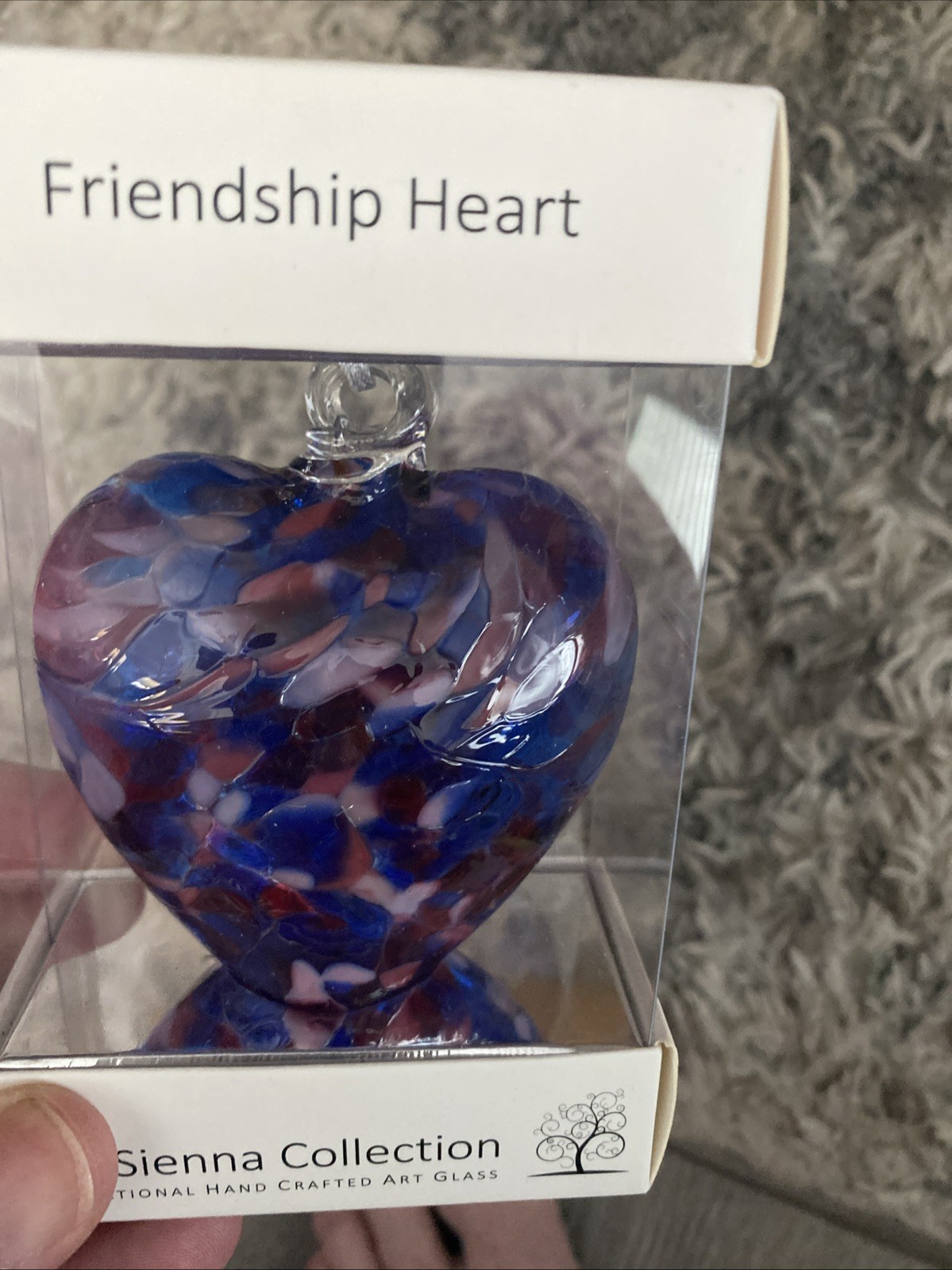 8cm Hanging Friendship Heart – Handcrafted Blue and Pink Mouth-Blown Glass