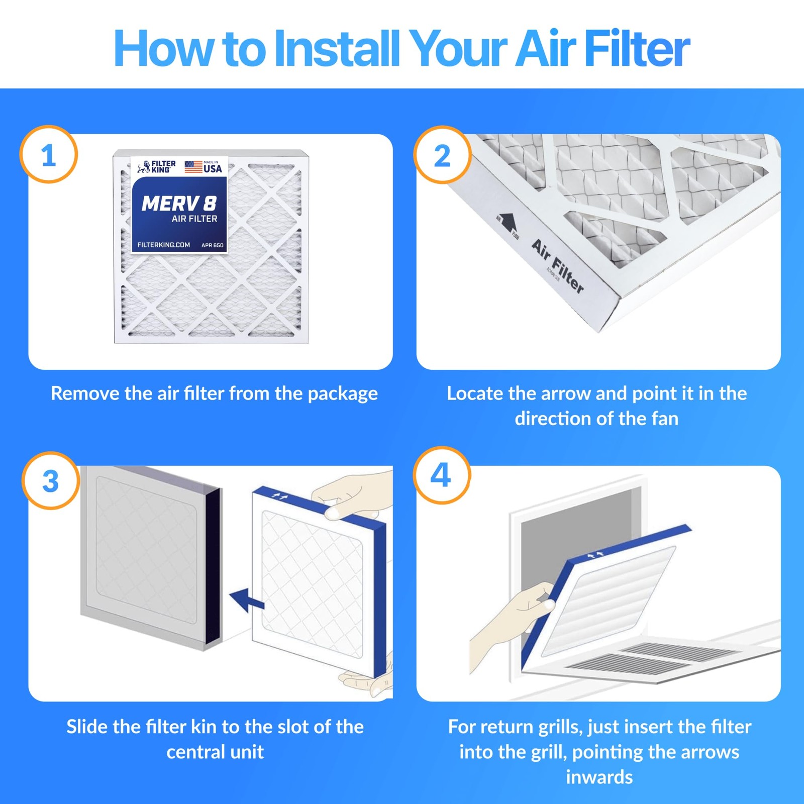 Filter King 19x23x1 Air Filter 4-PACK MERV 8 Actual Size 19 x 23 x .75″