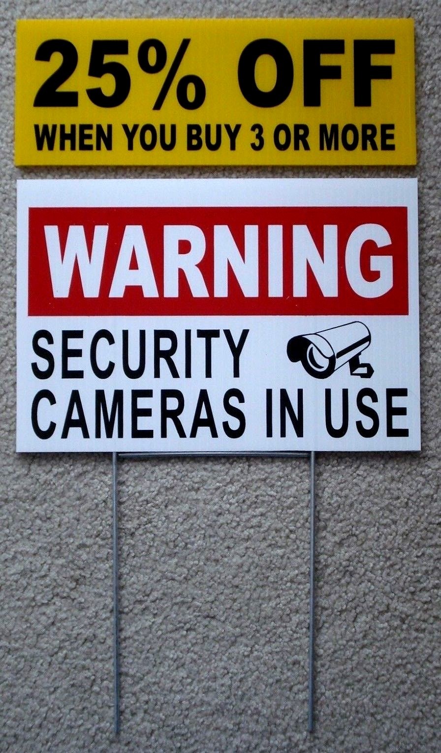 WARNING SECURITY CAMERAS IN USE Coroplast YARD SIGN 8×12 w/ Stake Security