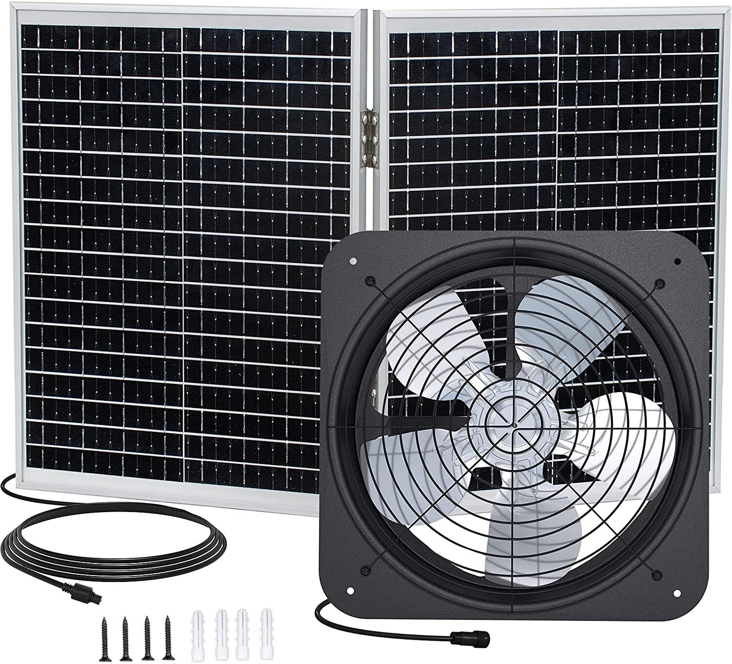 50W Solar Attic Fan Kit 14″ DC Fan with 25W Motor for Roof Vent or Chicken Coop