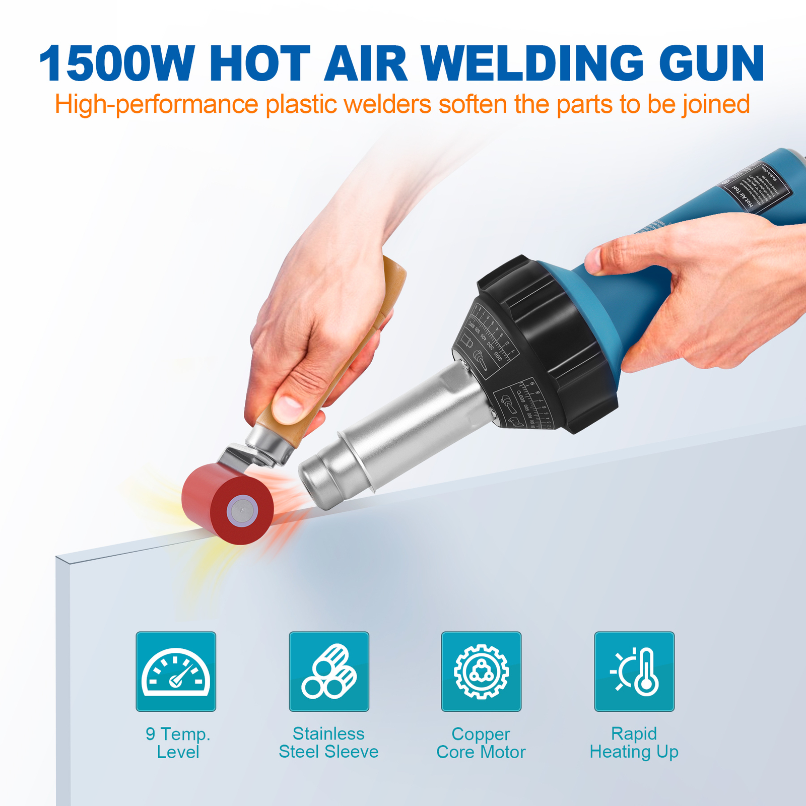 Hot Air Plastic Welder 1600W PVC TPO Vinyl Heat Gun Torch Accessories Set