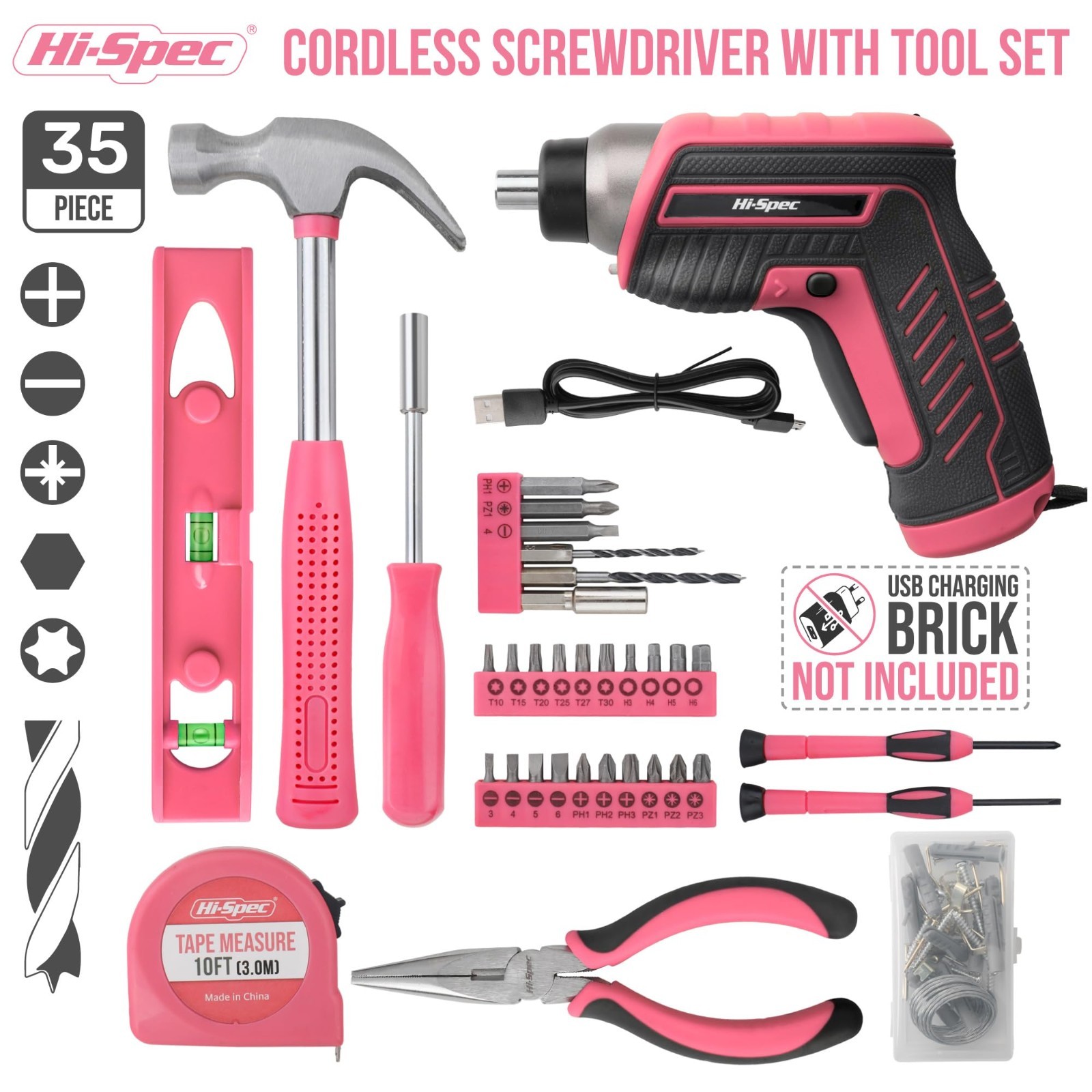 3.6V USB Electric Screwdriver – 35pc Set for Home Repairs, LED Light, Compact Gr