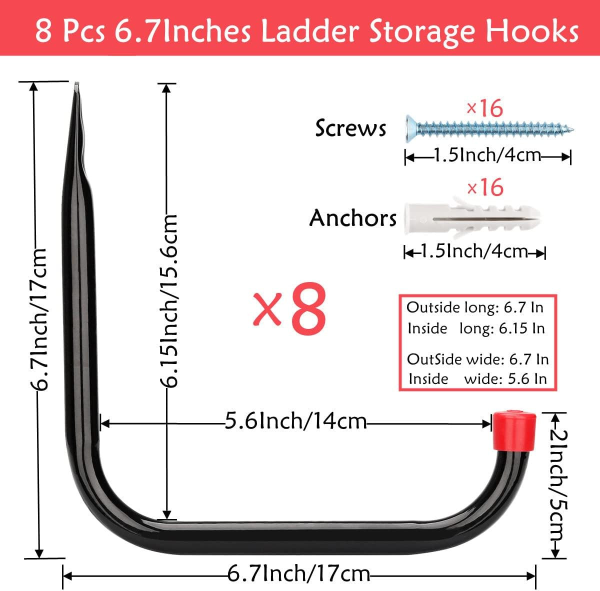 8 Pack Heavy Duty Garage Storage Hooks 6.7in Wall Mount Ladder Bike Tool Hangers