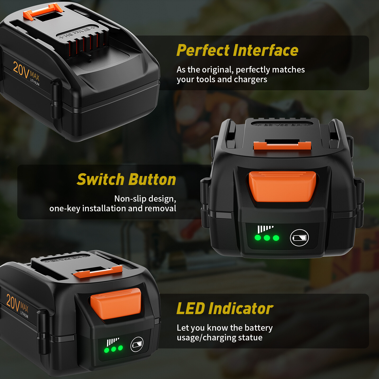 2PACK For Worx WA3578 Battery / Charger 20V 4.0Ah WA3520 WA3525 WA3575 Li-Ion