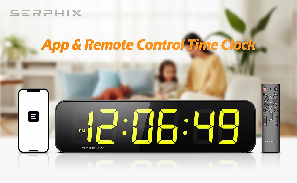 15.2″ Lar Digital Wall Clo with Seconds, App & Remote Control,