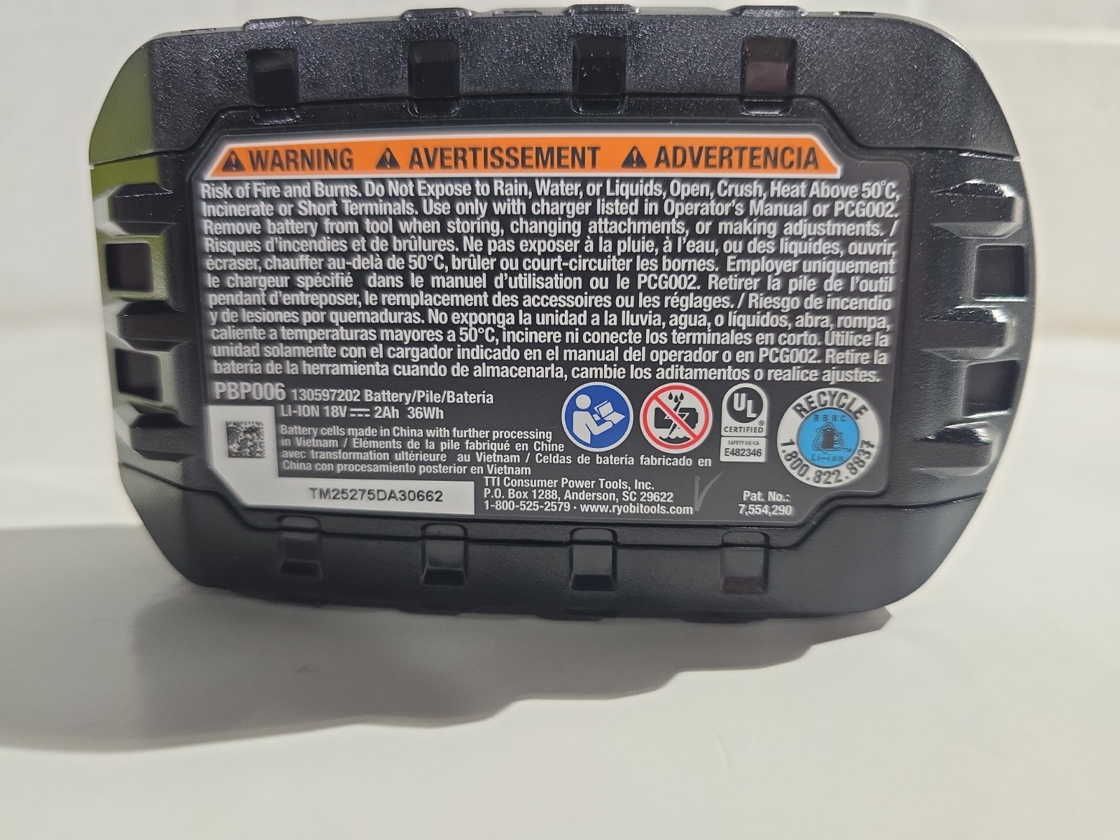 RYOBI ONE+ 18V 2.0 Ah Lithium-Ion Battery