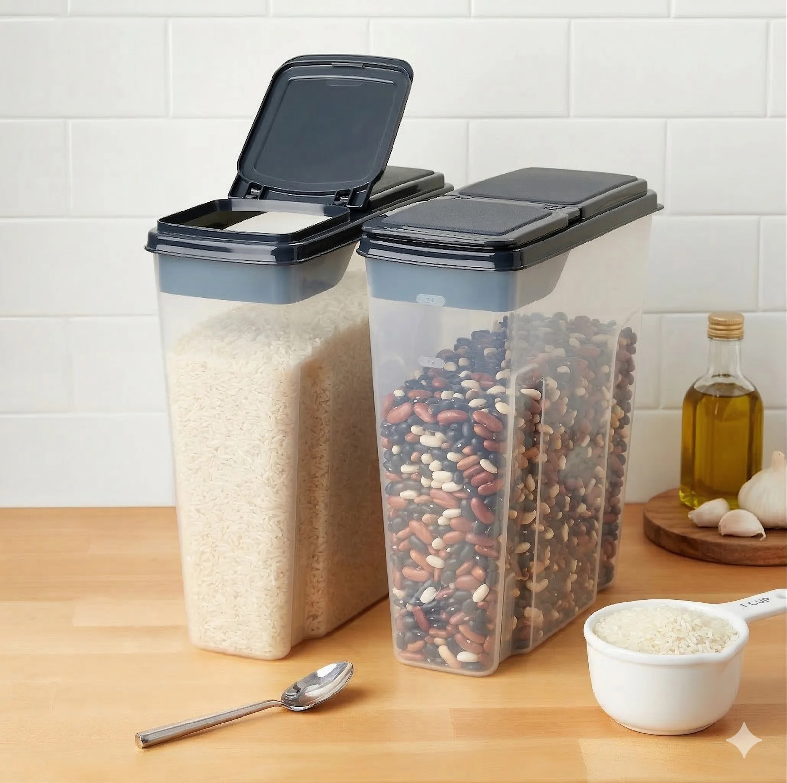 2-Pack Plastic Cereal Keeper Storage Containers, Kitchen Pantry Organizer Canist