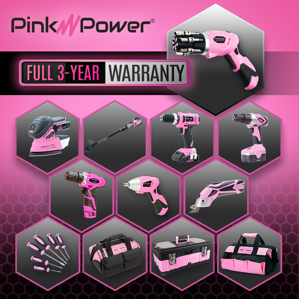 Cordless Electric Screwdriver Set–4V Pink Rechargeable Handy Tool with LED, Bits