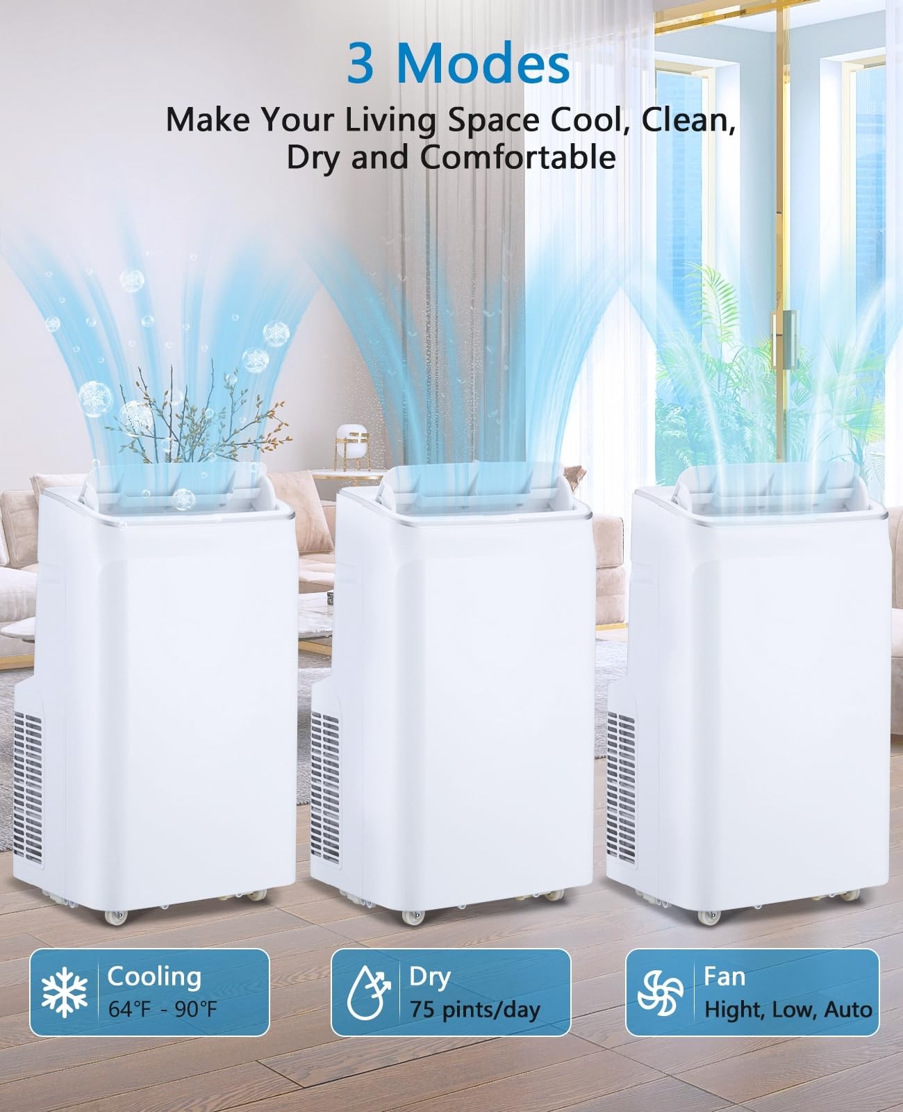 12000 BTU Portable Air Conditioners Portable AC with 3-in-1 Cooling 550 Sq. Ft