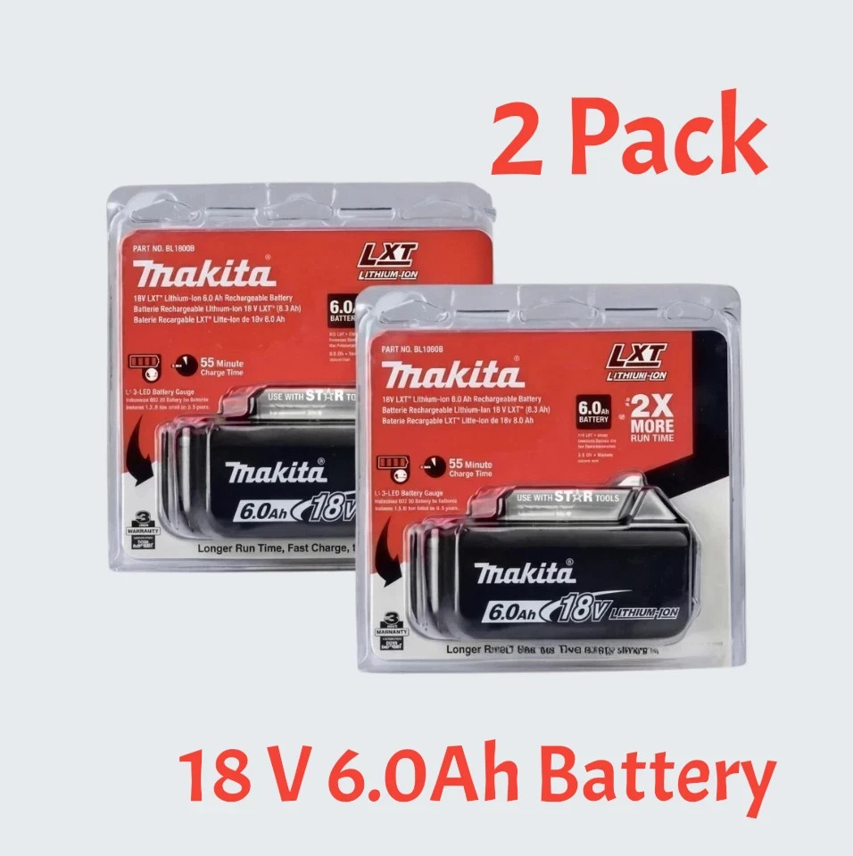2 x Makita BL1860B-2 18V LXT Lithium-Ion 6.0 Ah Battery – New – USA SHIP