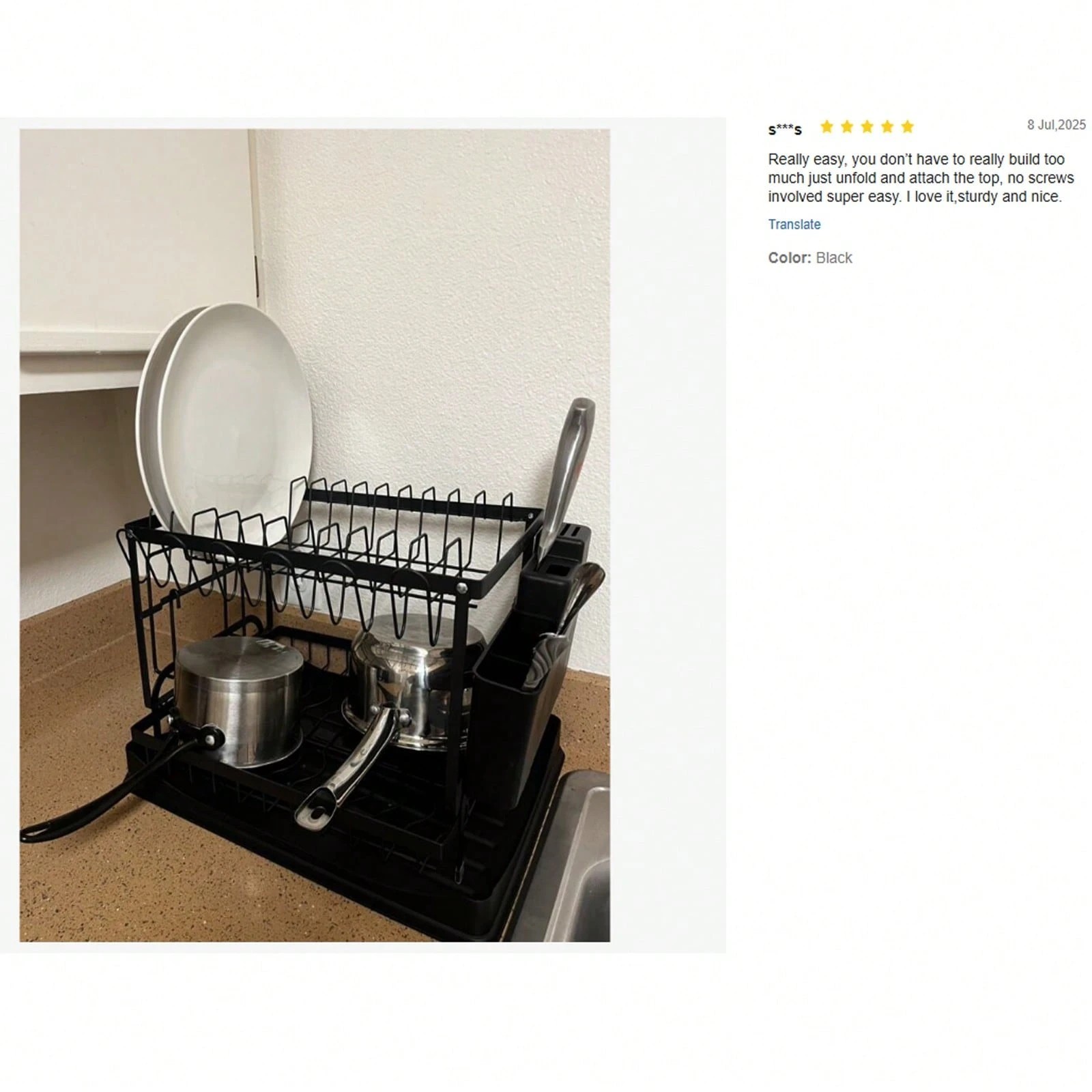 Elegant 2 Tier Black Stainless Dish Rack Stylish Space Saving Kitchen Organizer