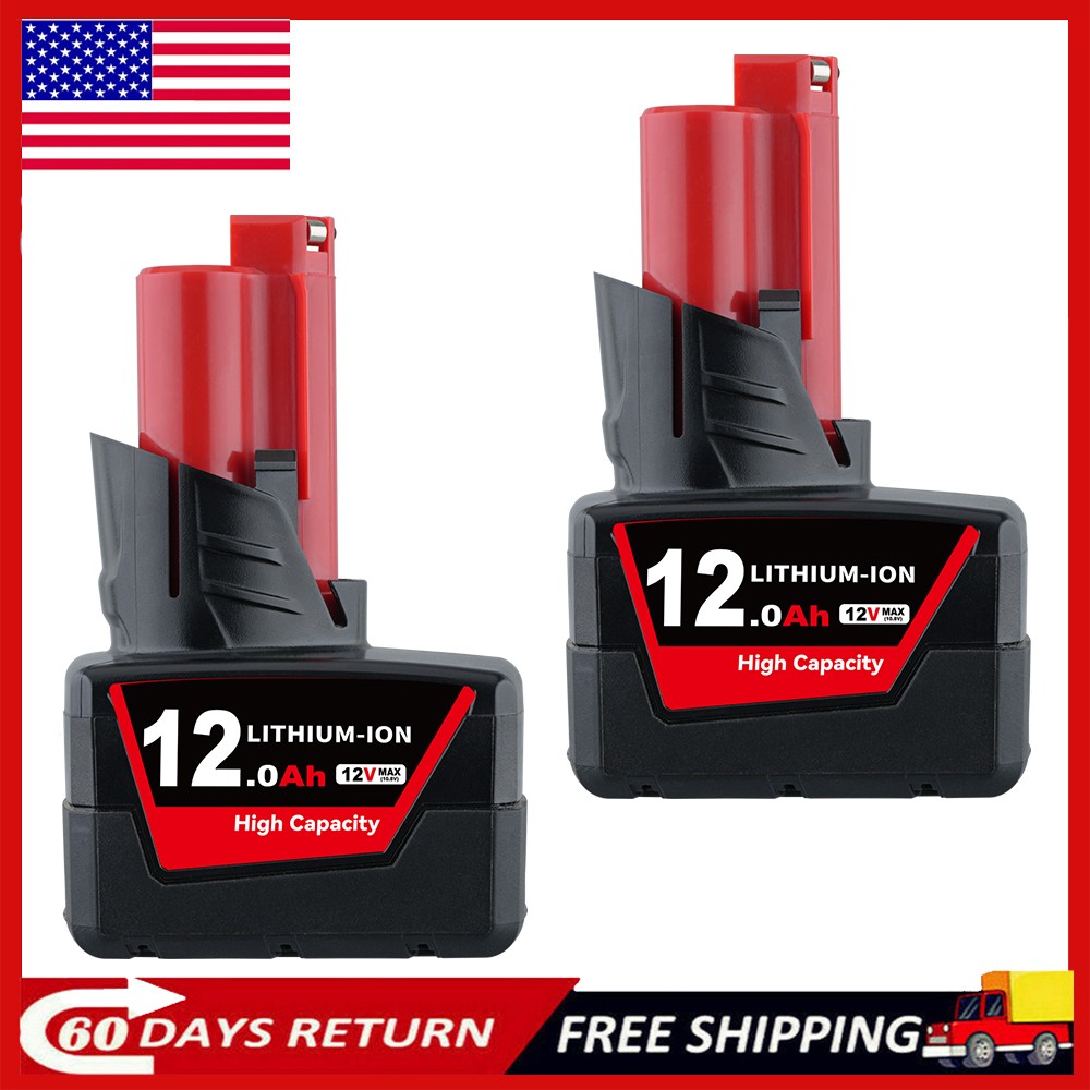 2X 12.0Ah 48-11-2460 for M12 LITHIUM 12V Extended Capacity Battery For Milwaukee