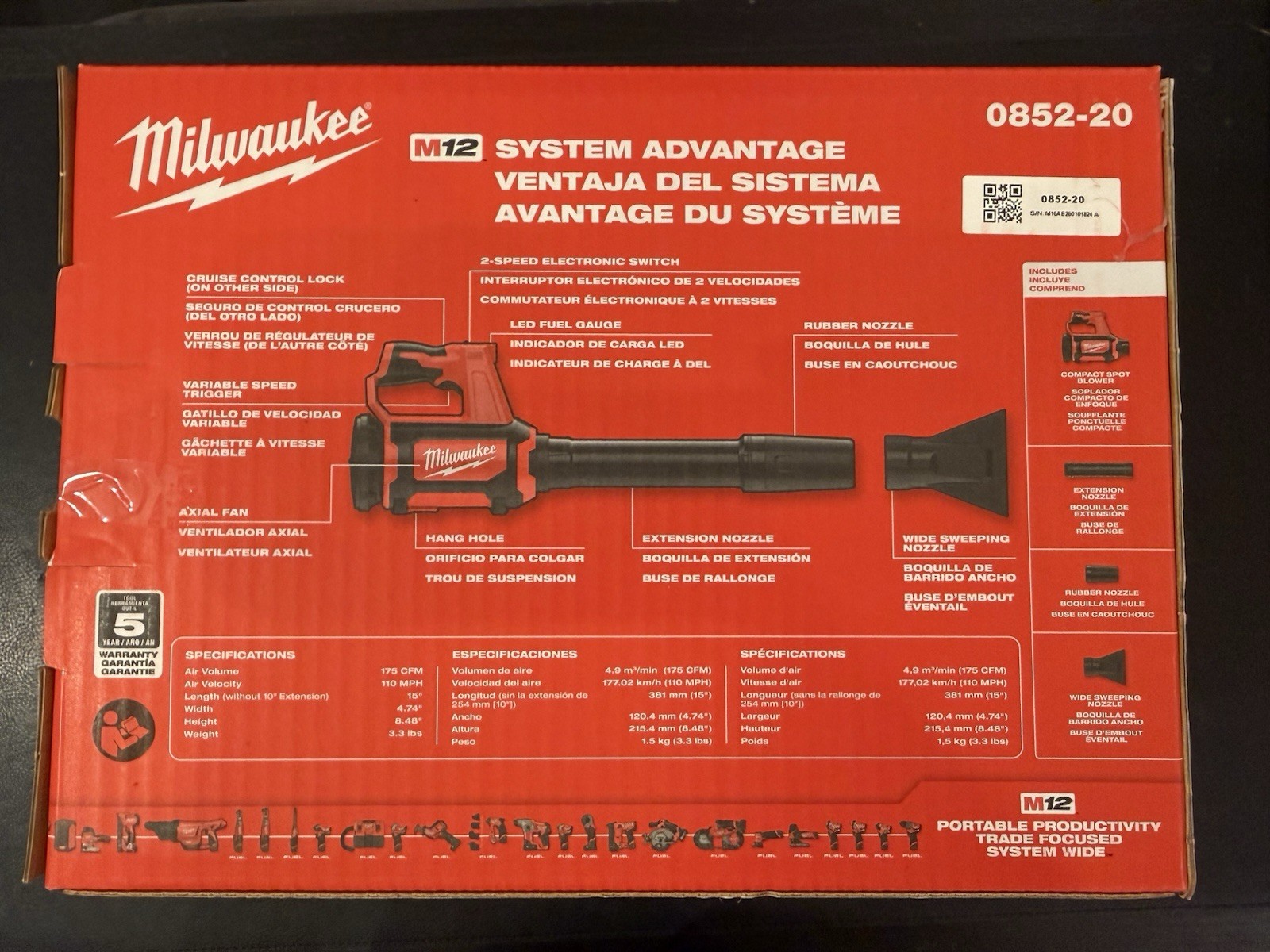 Milwaukee 0852-20 M12 12V Lithium-Ion Compact Cordless Spot Blower (Tool Only)