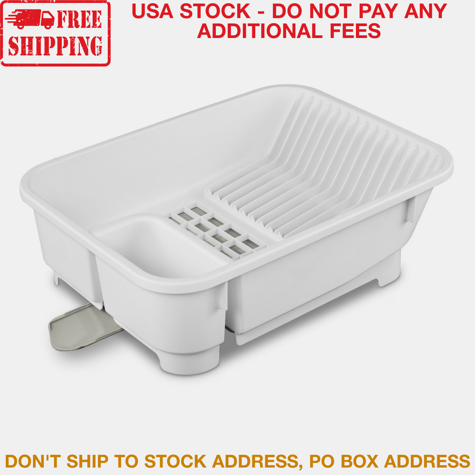 Self Draining Dish Drying Rack with Spout Countertop Kitchen Sink Drainer White
