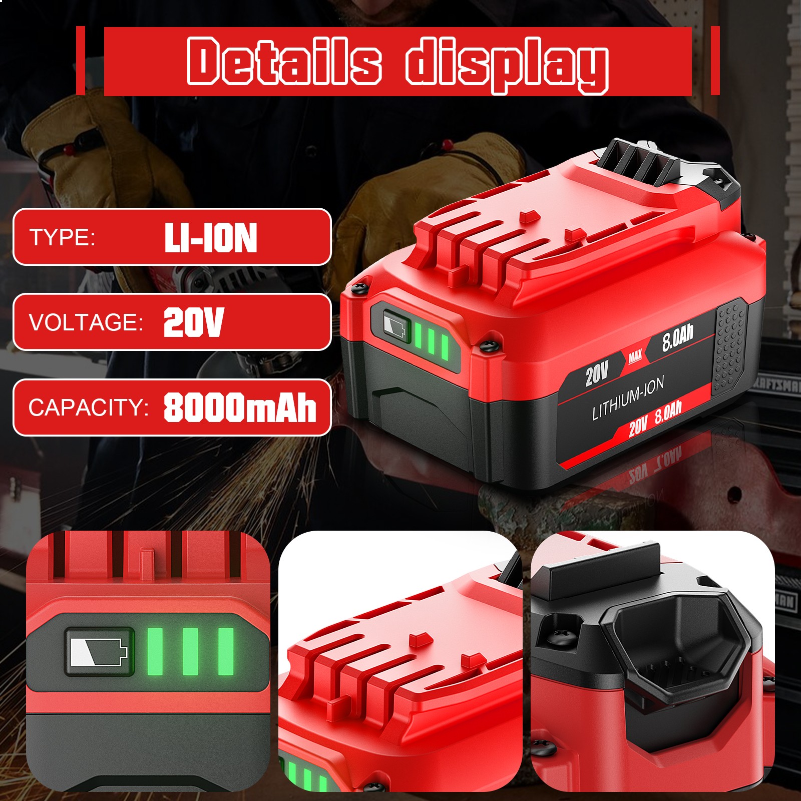 1-2Pack Battery / Charger For Craftsman 20 Volt V20 8.0Ah Li-ion CMCB204 CMCB202