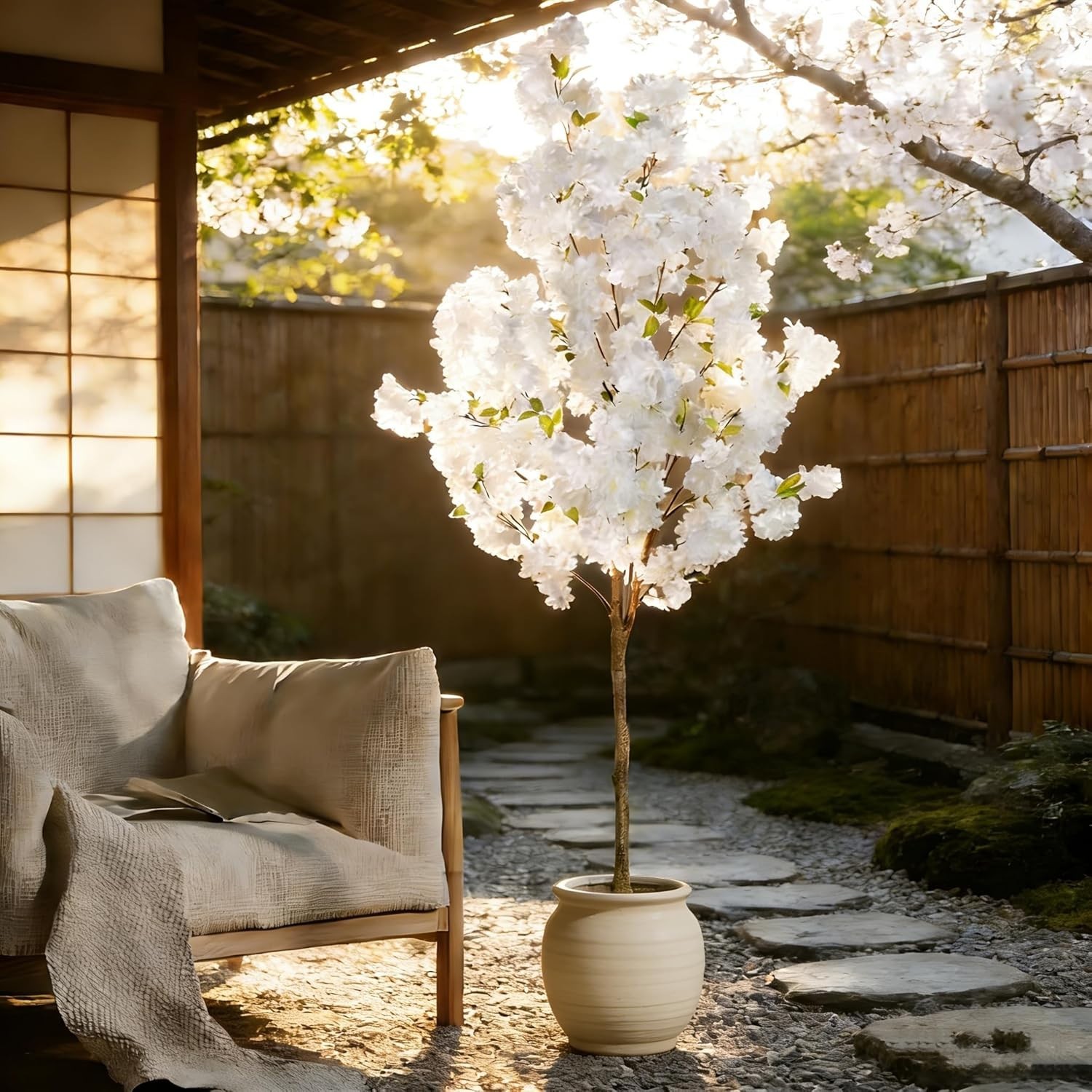 6FT Artificial Cherry Blossom Tree, Realistic Fake Cherry Blossom Tree in Pot…