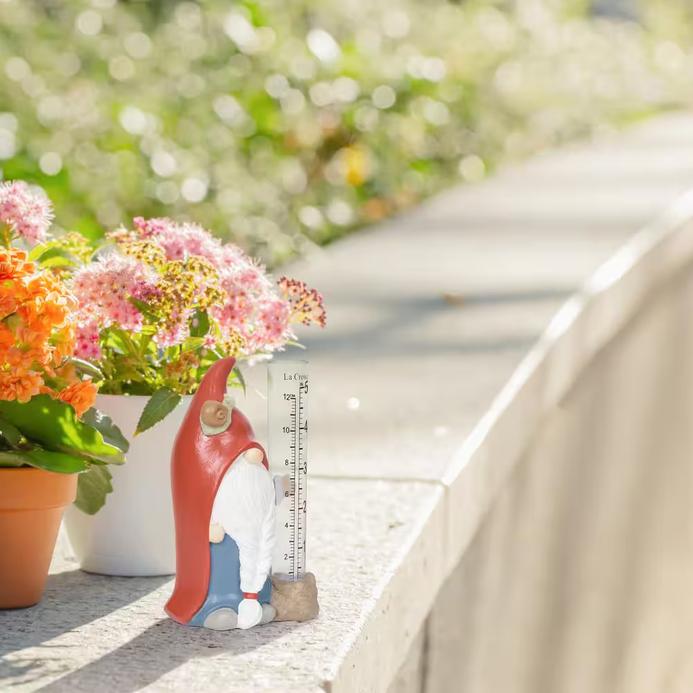 5 In. Table Standing Polyresin Gnome Rain Gauge