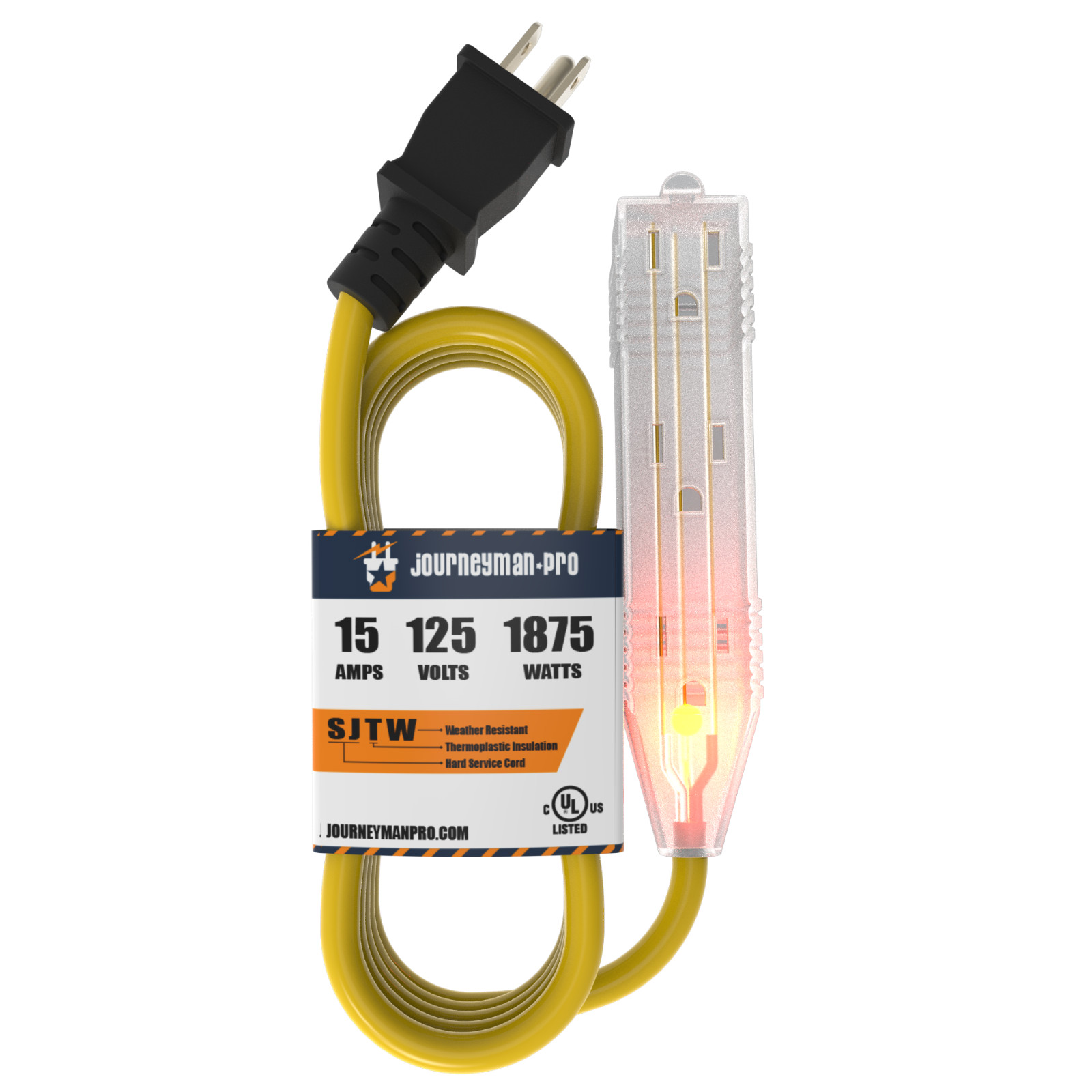 10′ Ft Short 3Way Power Extension Cord Saver Yellow 15A 110V 10 feet 10-foot 10f