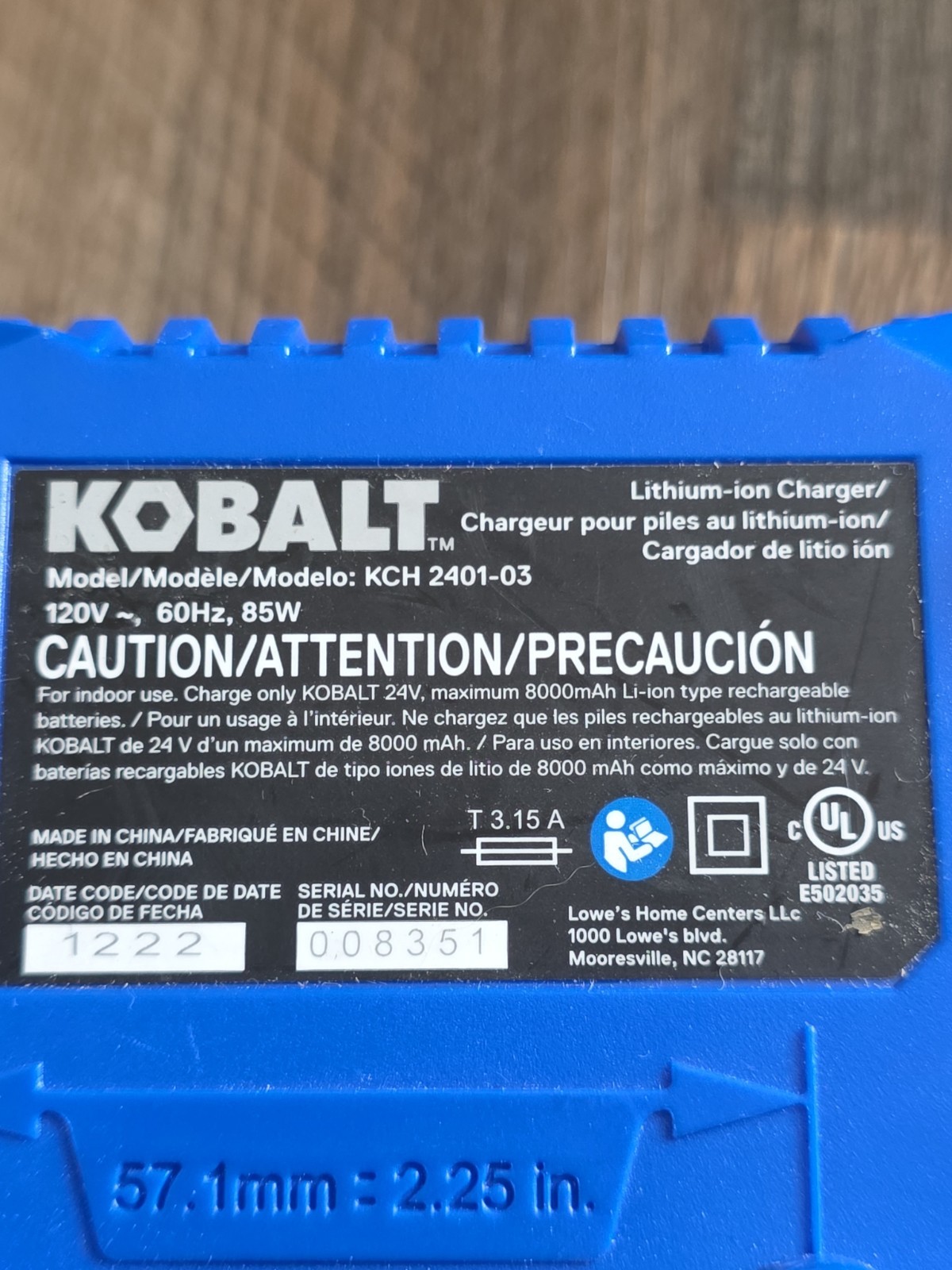 KOBALT 24V MAX Lithium-Ion Battery Charger Blue Model KCH 2401-03