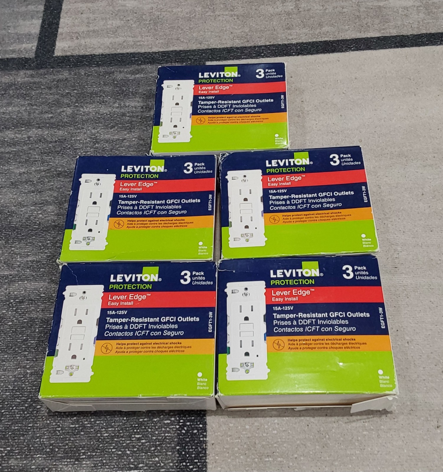 Leviton Tamper Resistant GFCI Duplex 15A 125V White 3 Pack EGFT1-3W LOT OF 5 NEW
