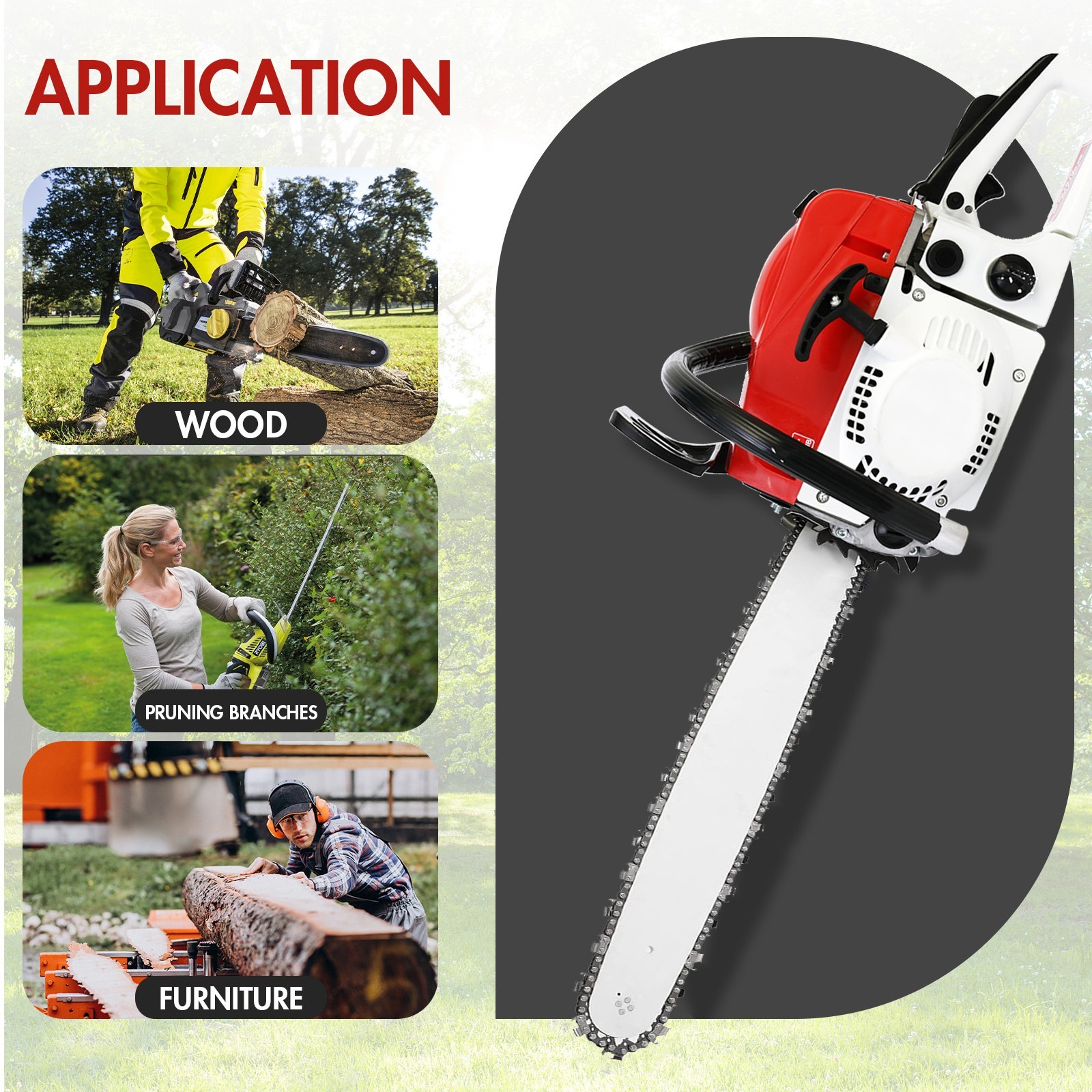 2-Stroke Gasoline Chainsaw 52 CC 20″ Bar Power Engine Wood Cutting Gas Chain Saw