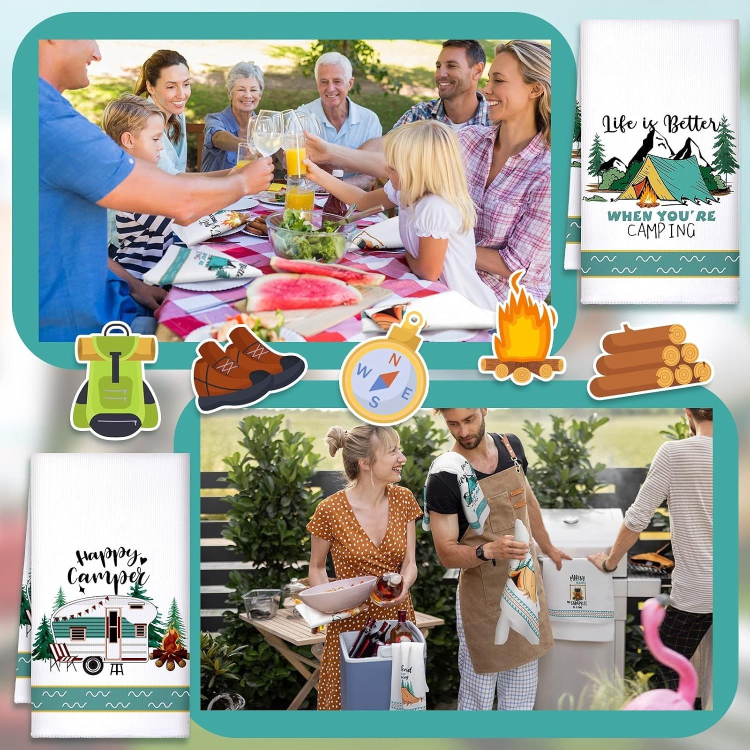 Camping Kitchen Towels Set 6 Pack Microfiber Absorbent Dishcloths for Campers