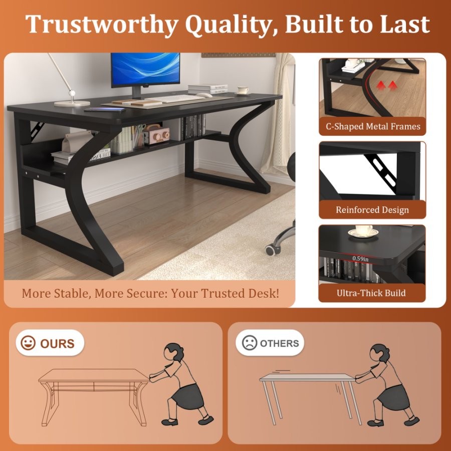 55 Inch Computer Desk Home Office Desk Study Executive Desk for Writing Work