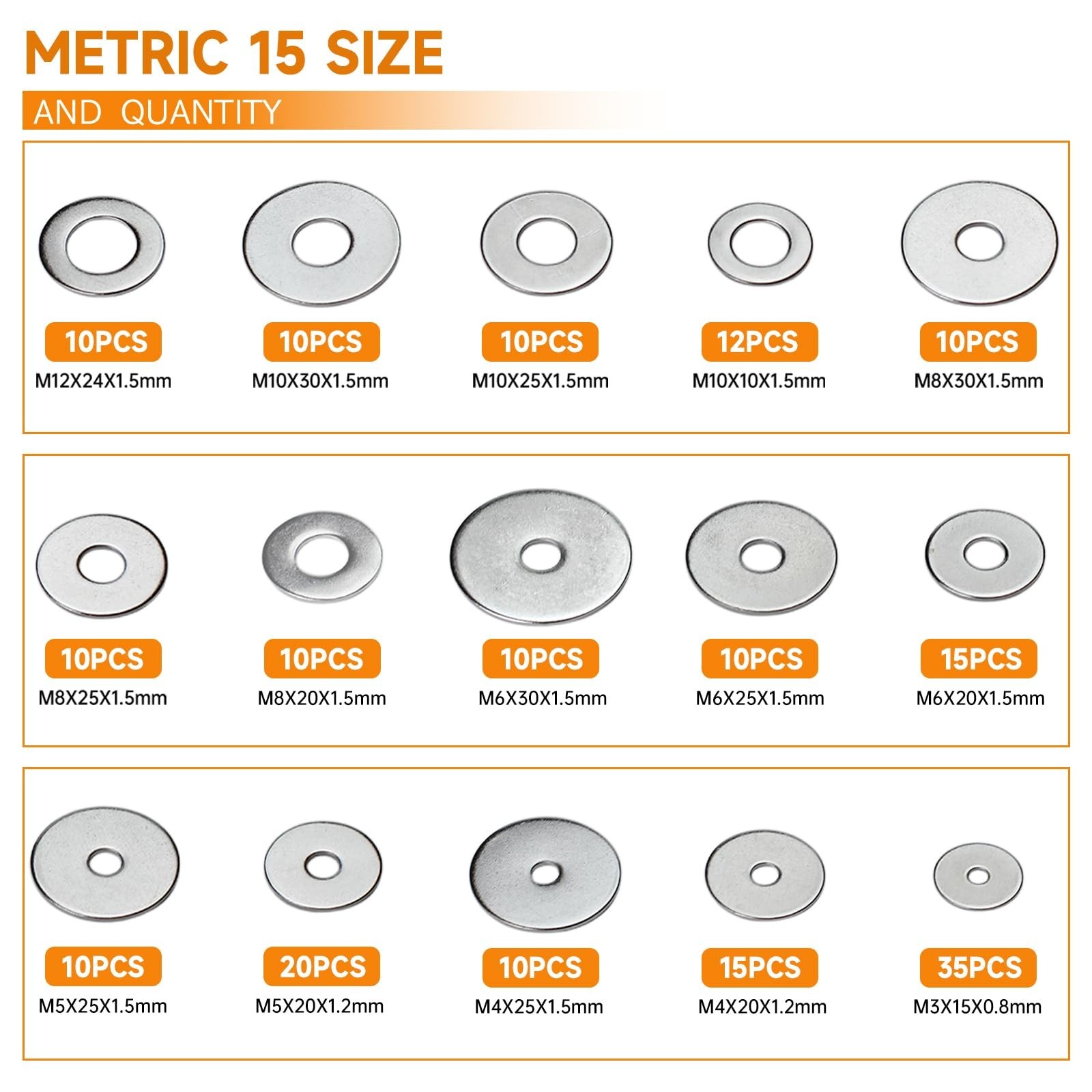 470pcs Fender Washers 304 Stainless Steel Flat Washers 23 Sizes SAE+Metric As…