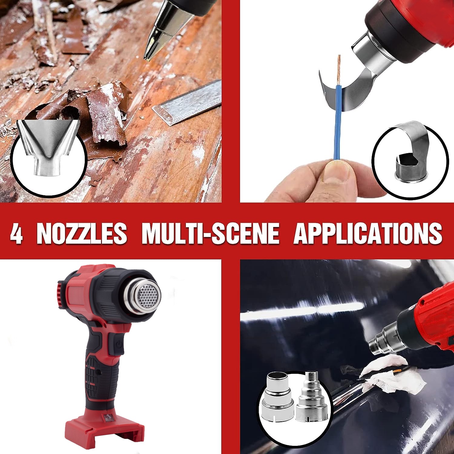 360W Heat Gun Hot Air Gun + 4 Nozzles High Power Tool For Milwaukee 18V Battery