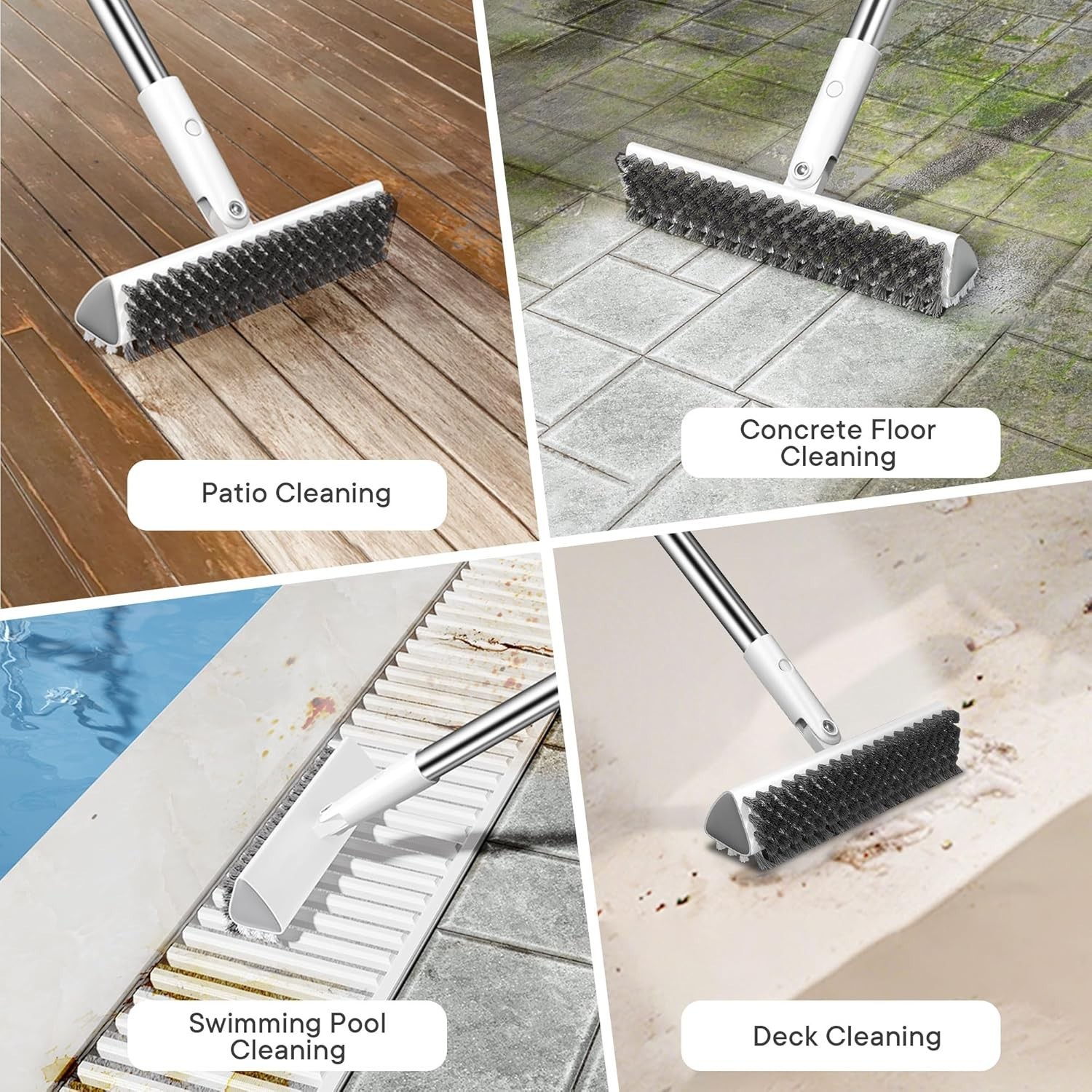 Grout Brush with Long Heavy Duty Handle, 180° Swivel Floor Scrub Brush, V-Sha…