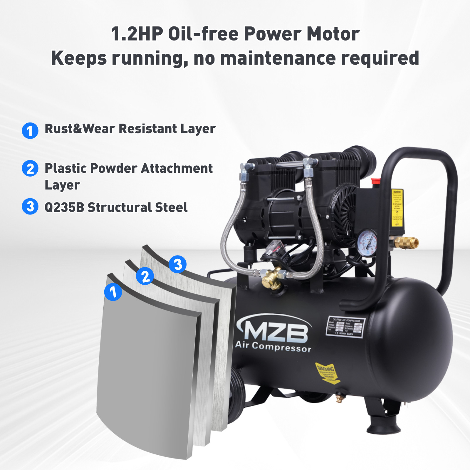 6.4 Gallon Ultra Quiet Air Compressor 110V for Spray Painting & Auto Repair 70db