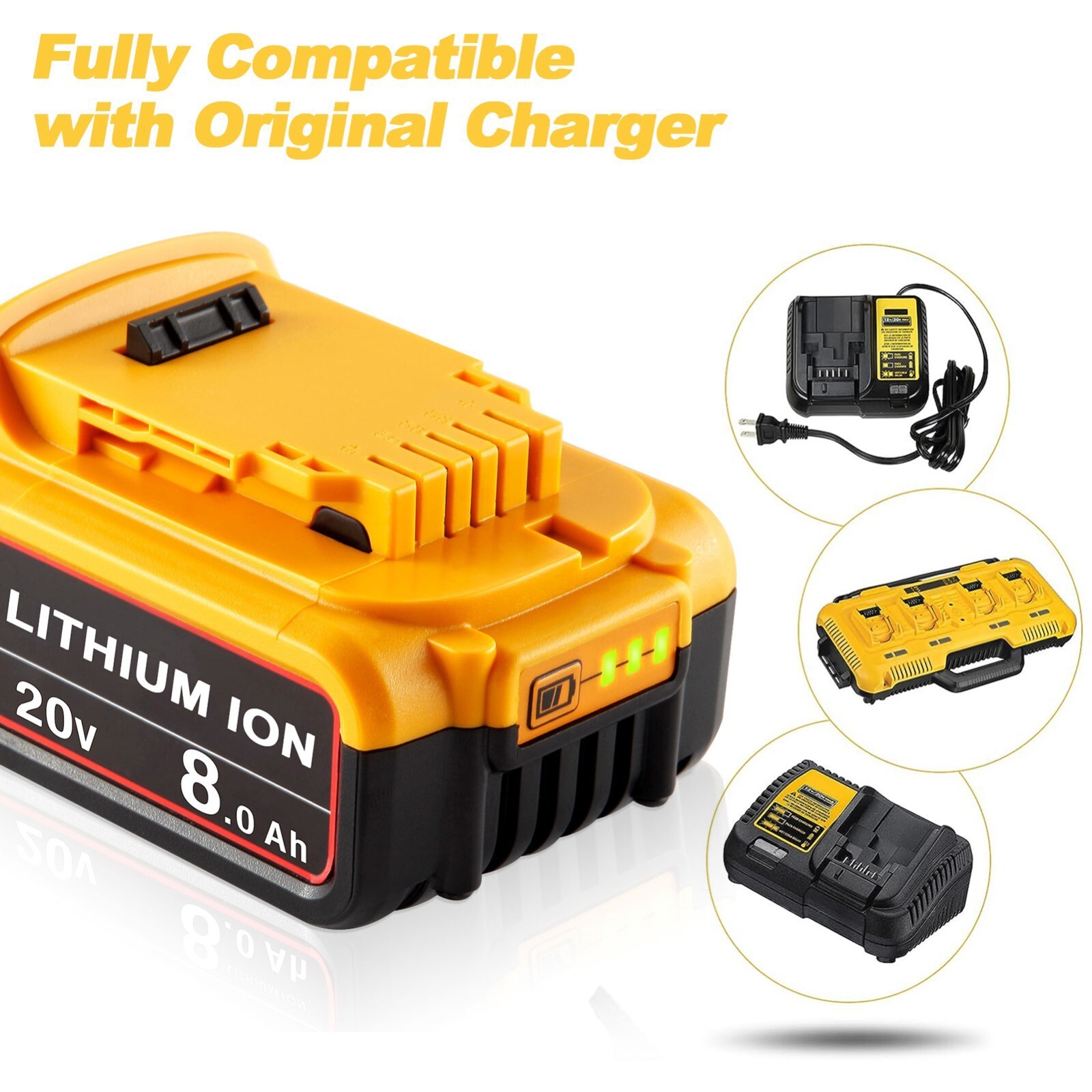 4Pack Lithium Ion Battery For DeWalt 20V 20 Volt Max 8.0AH DCB205 DCB206 DCB200
