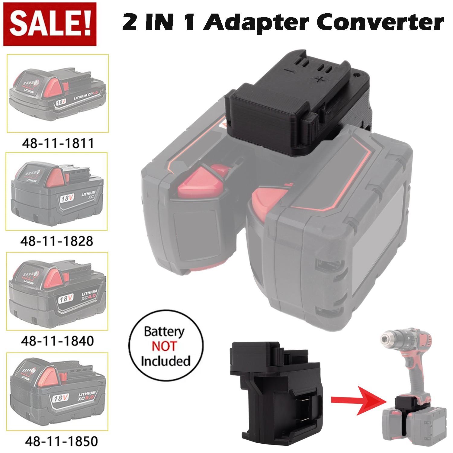 2 IN 1 Double Battery Adapter for Milwaukee 18V Battey to 18V Cordless Tools NEW
